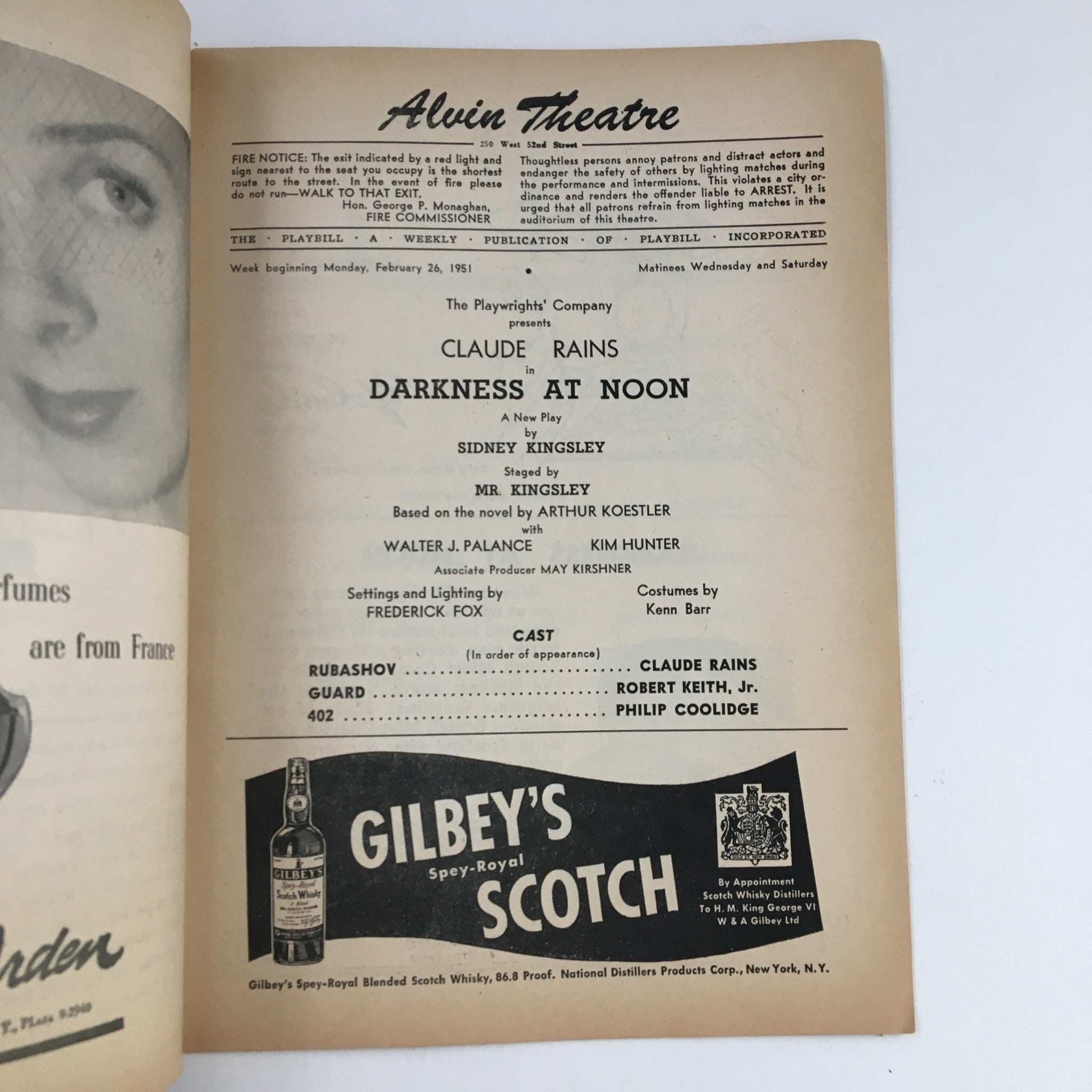 1951 Playbill Alvin Theatre Present Claude Rains in Darkness at Noon