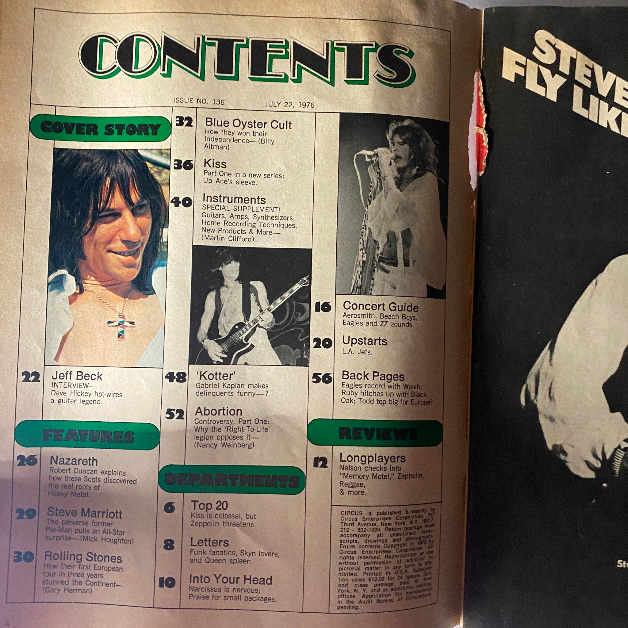 VTG Circus Magazine July 22 1976 Jeff Beck GD Interior No Label