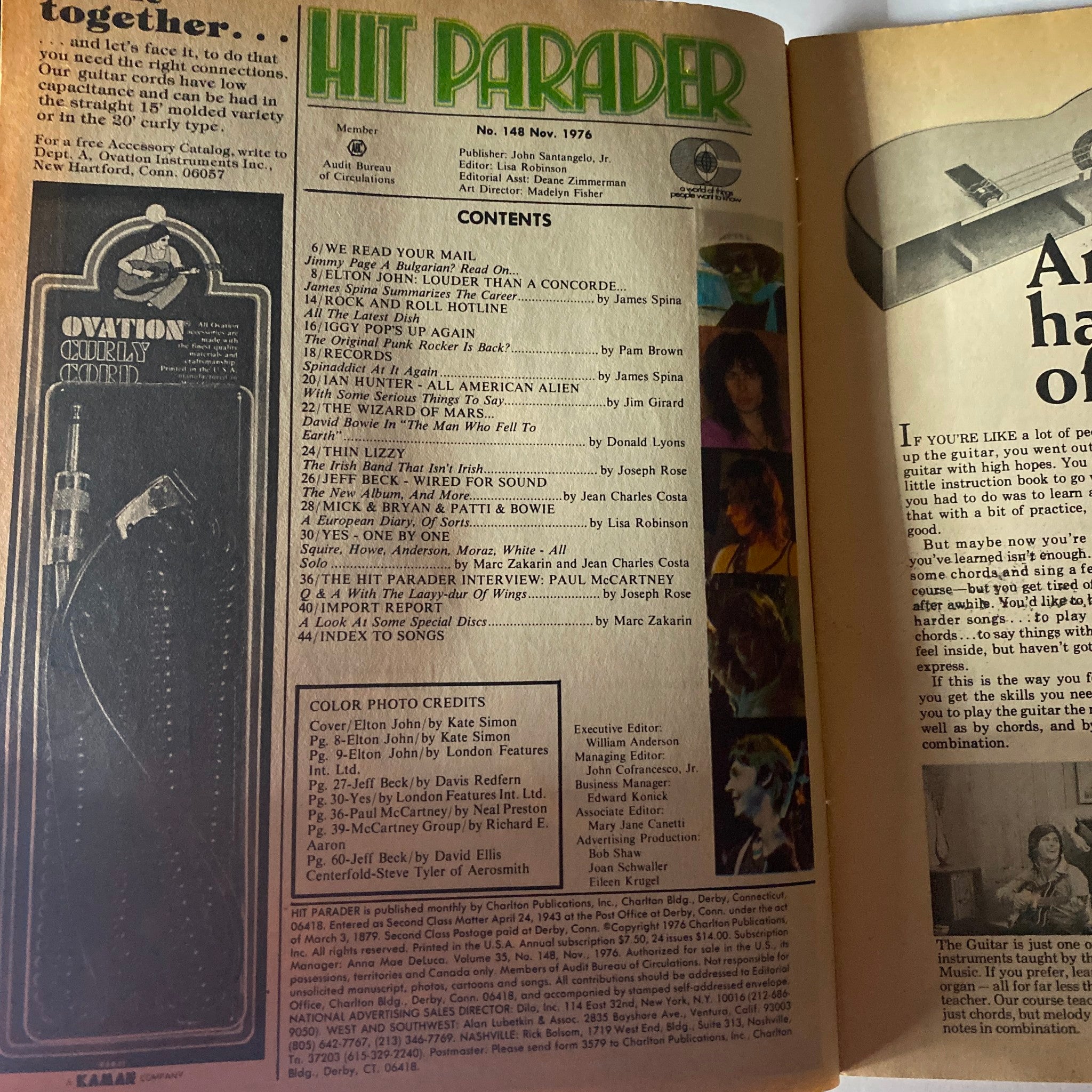 VTG Hit Parader Magazine November 1976 Elton John, Jeff Beck No Label