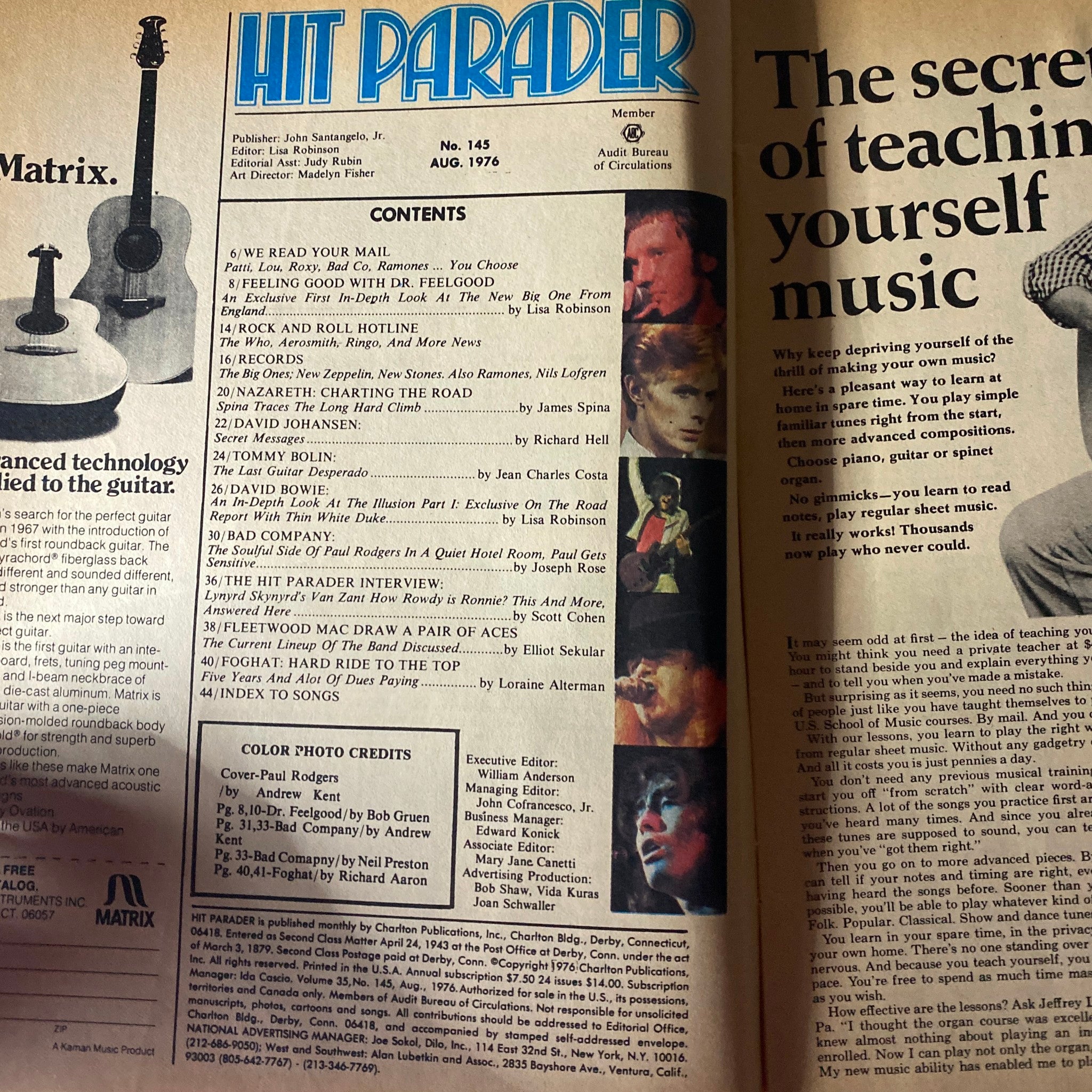 VTG Hit Parader Magazine August 1976 Bad Company Paul Rodgers No Label