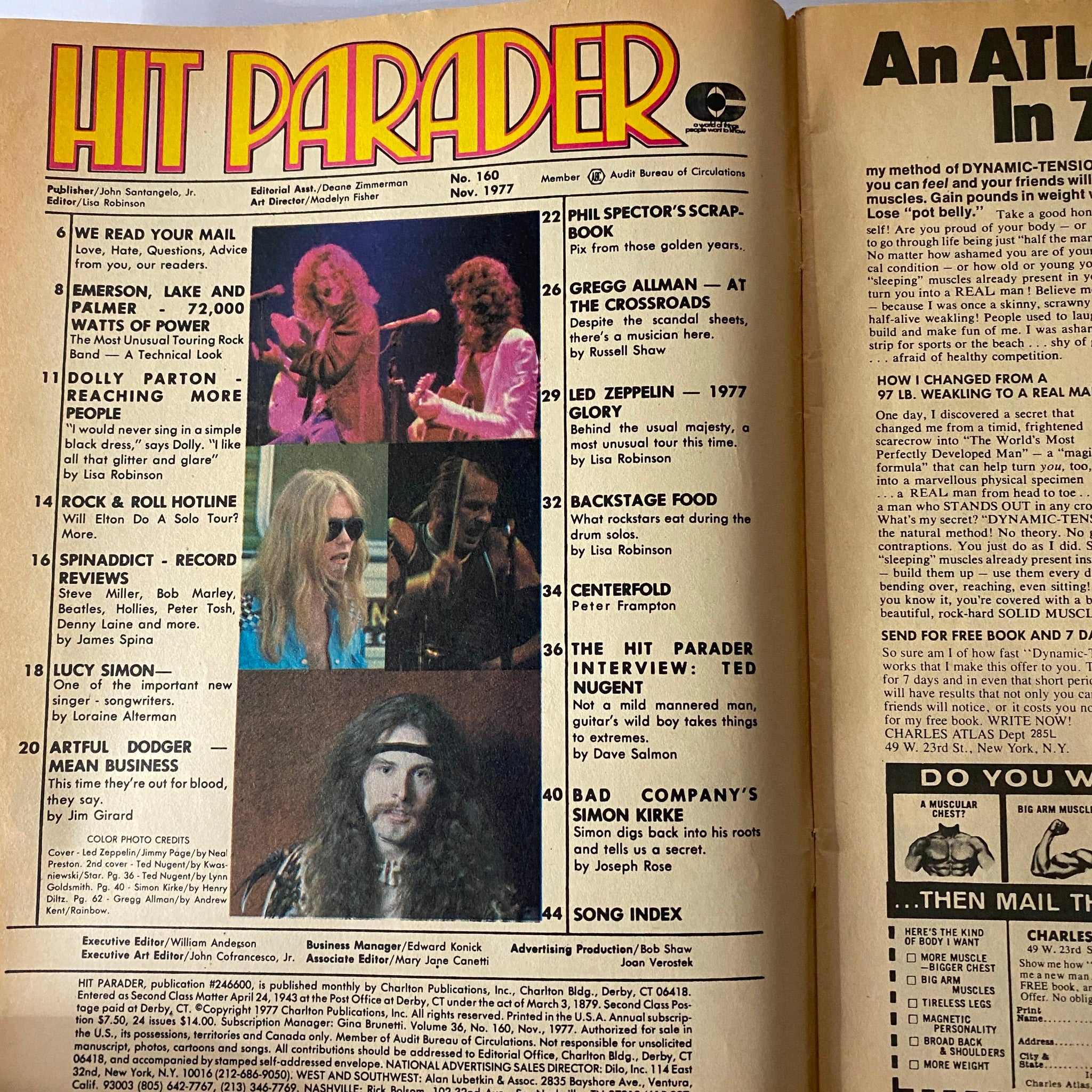 VTG Hit Parader Magazine November 1977 Led Zeppelin w Poster No Label