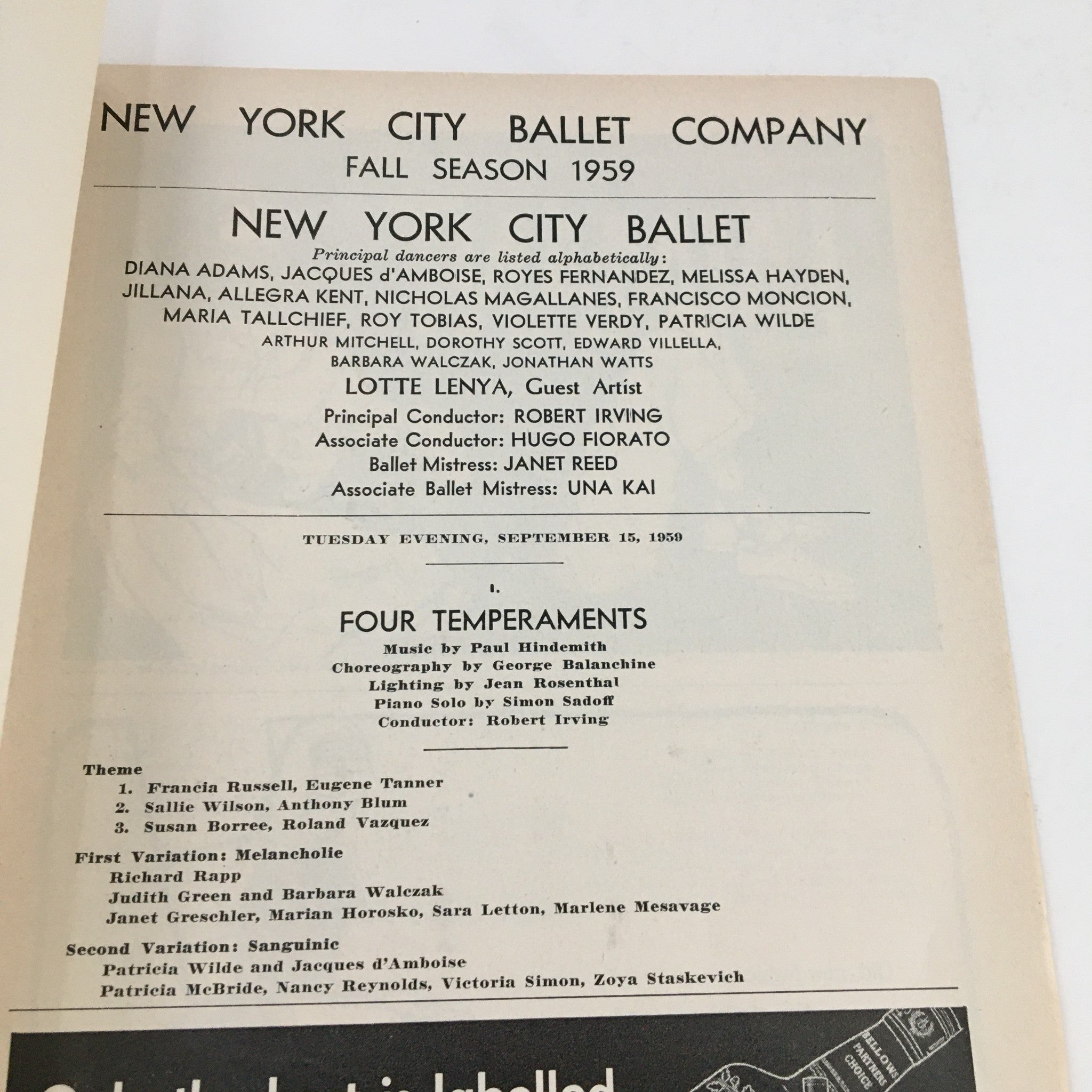 1959 Playbill The City Center of Music and Drama Present The Still Point Musical