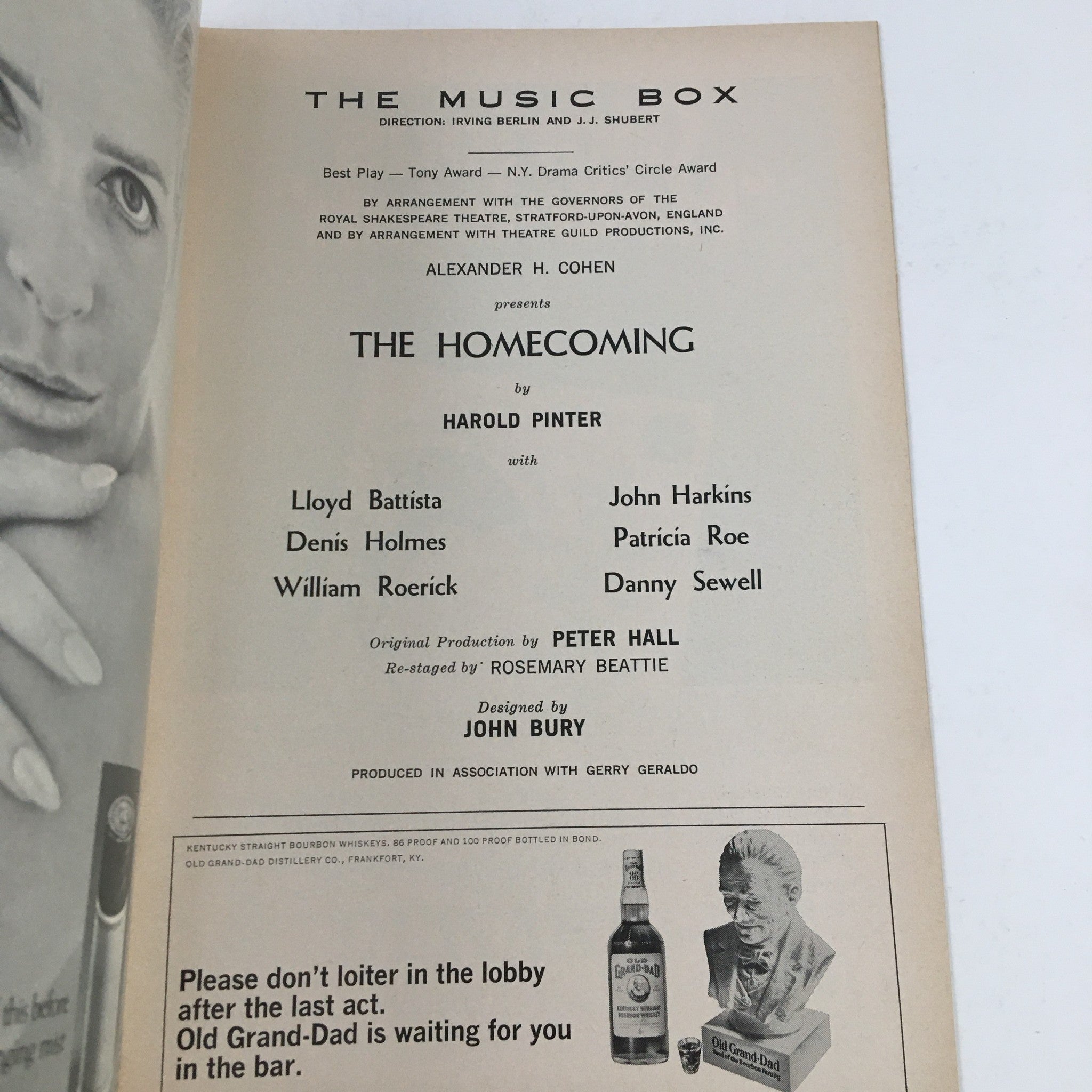 1967 Playbill The Music Box Presents The Homecoming by Harold Pinter