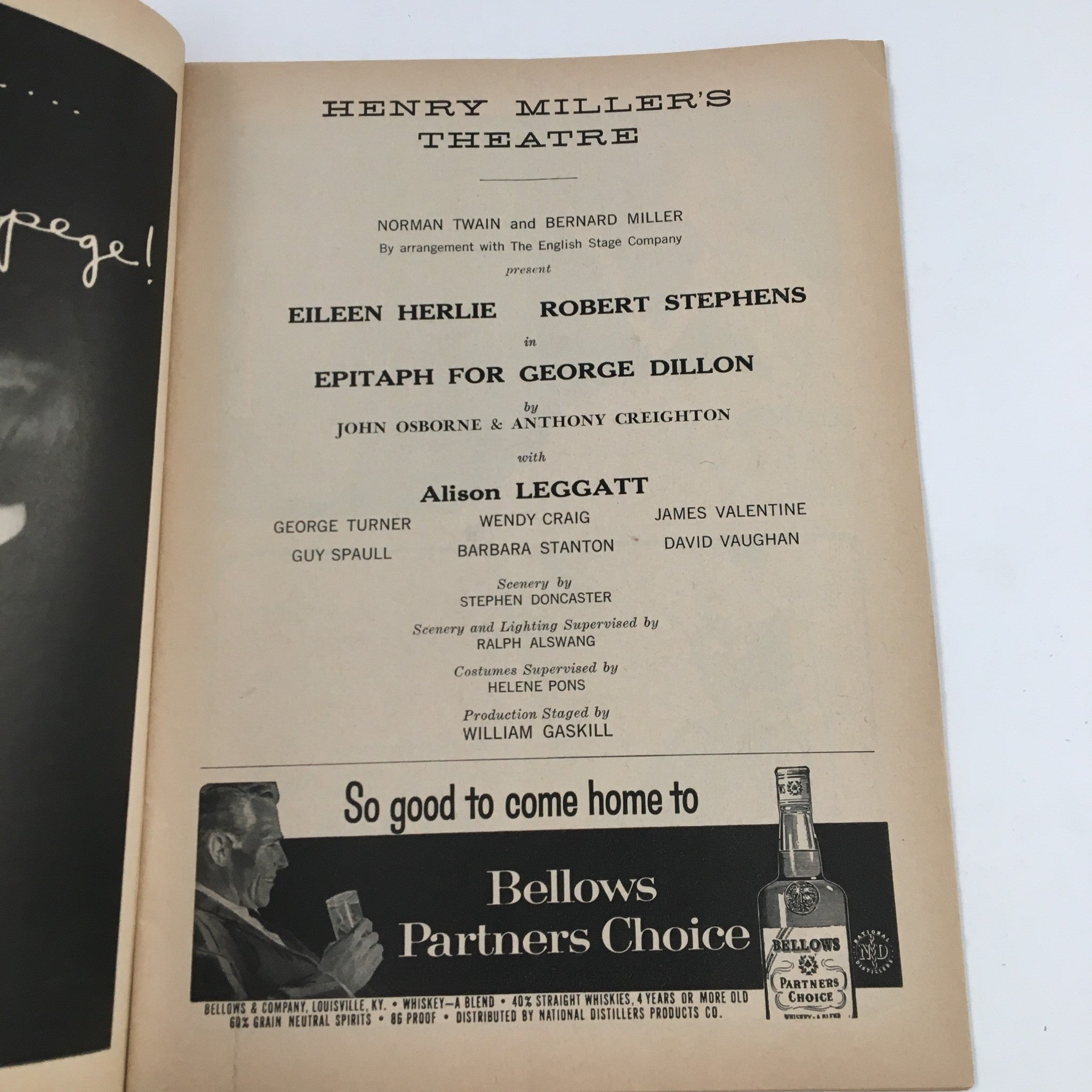 1959 Playbill Henry Miller's Theatre Eileen Herlie in Epitah For George Dillon