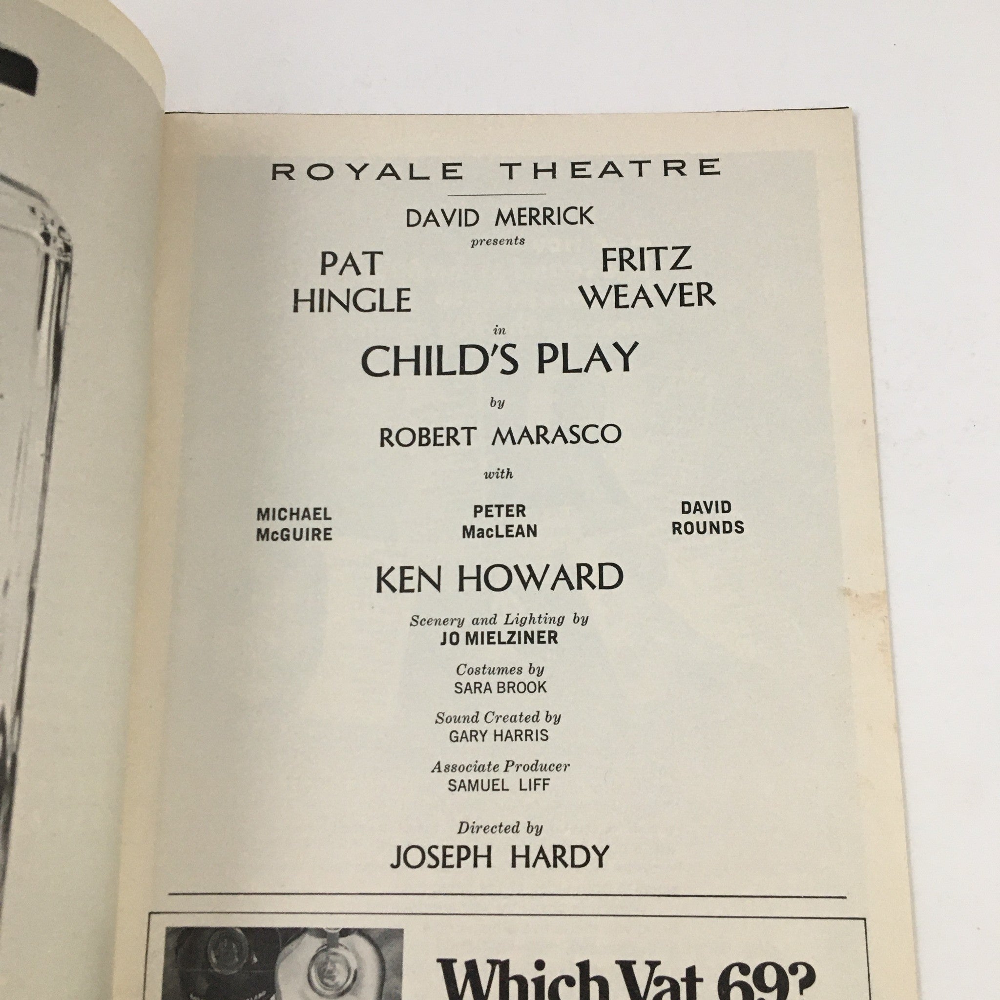 1970 Playbill Royale Theatre Present Pat Hingle & Fritz Weaver in Child's Play