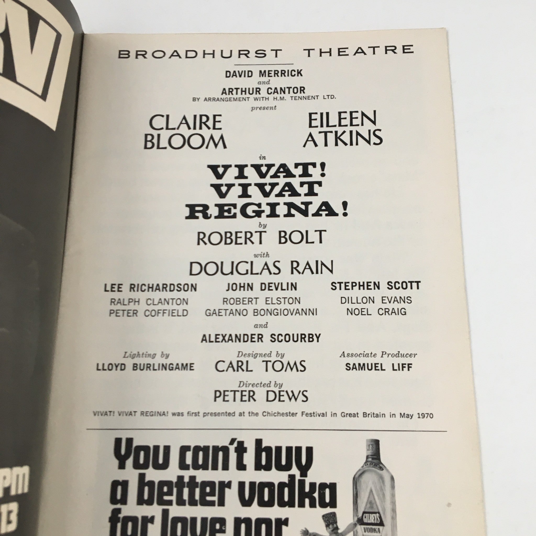 1972 Playbill Broadhurst Theatre Present Claire Bloom in Vivat Vivat Regina