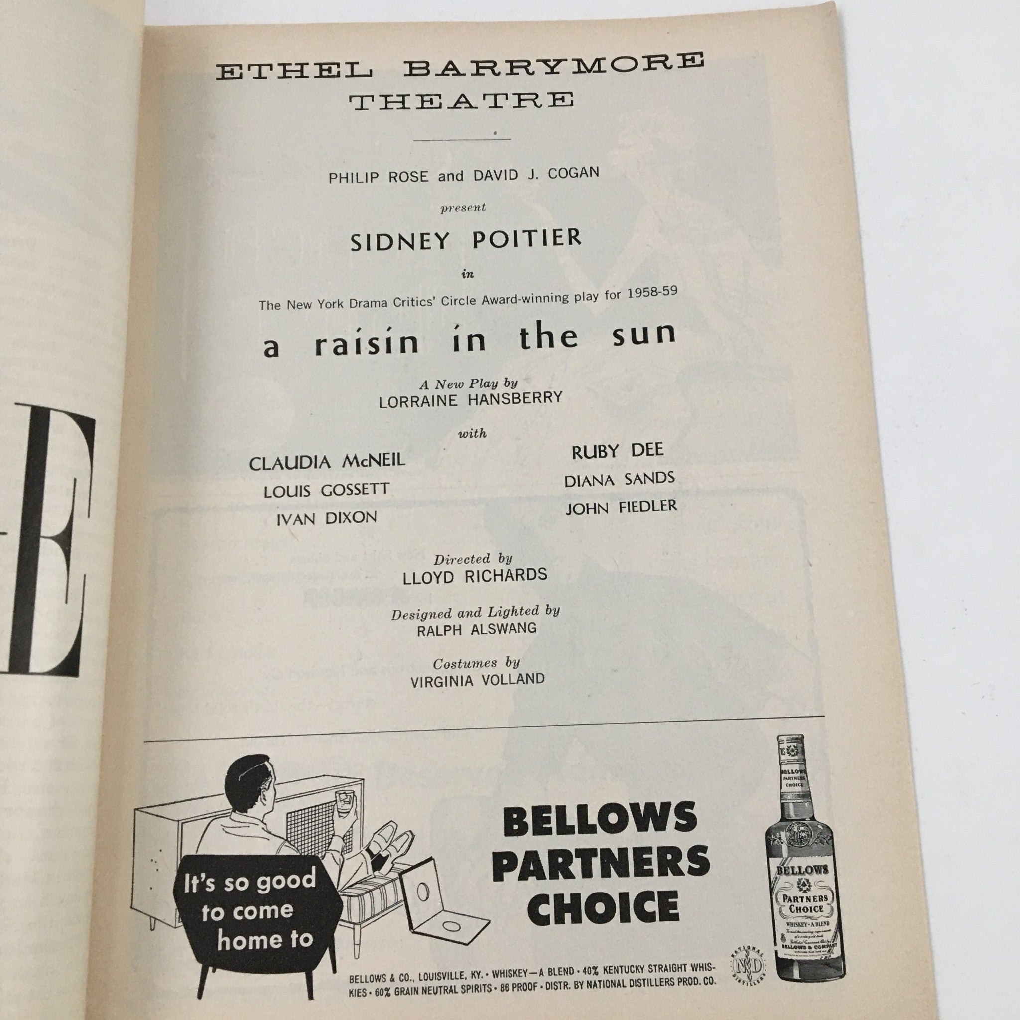 1959 Playbill Ethel Barrymore Theatre Present Sidney Poitier A Raisin In The Sun