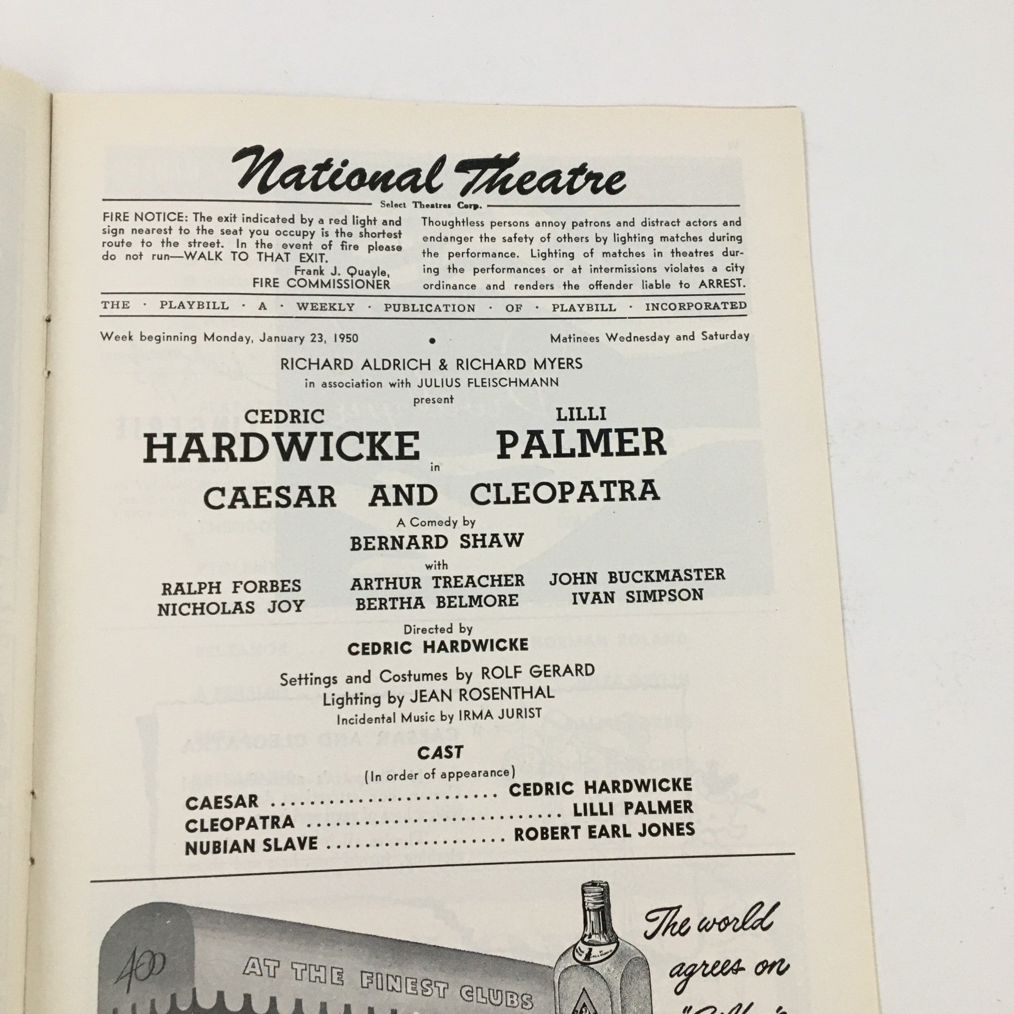 1950 Playbill National Theatre Present Lilli Palmer in Caesar and Cleopatra