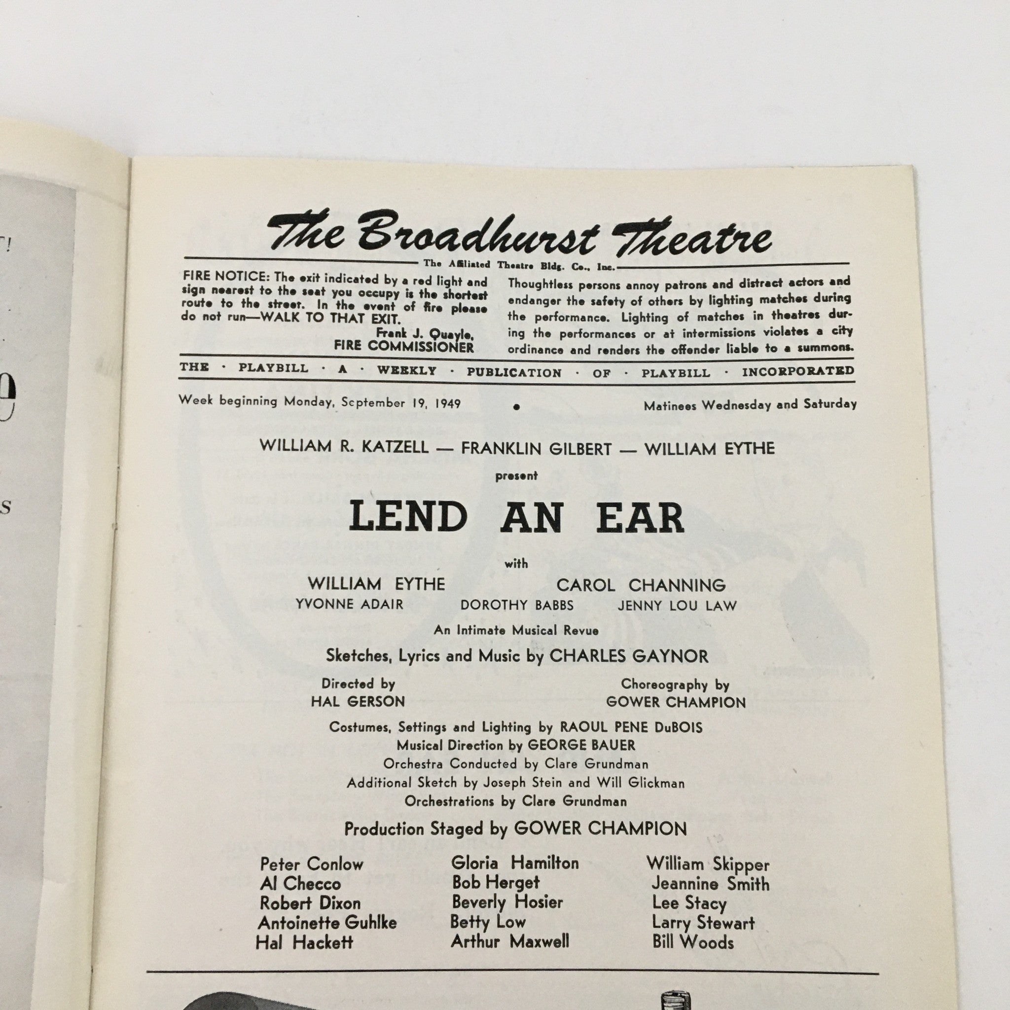 1949 Playbill The Broadhurst Theatre William R. Katzell Present Lend An Ear