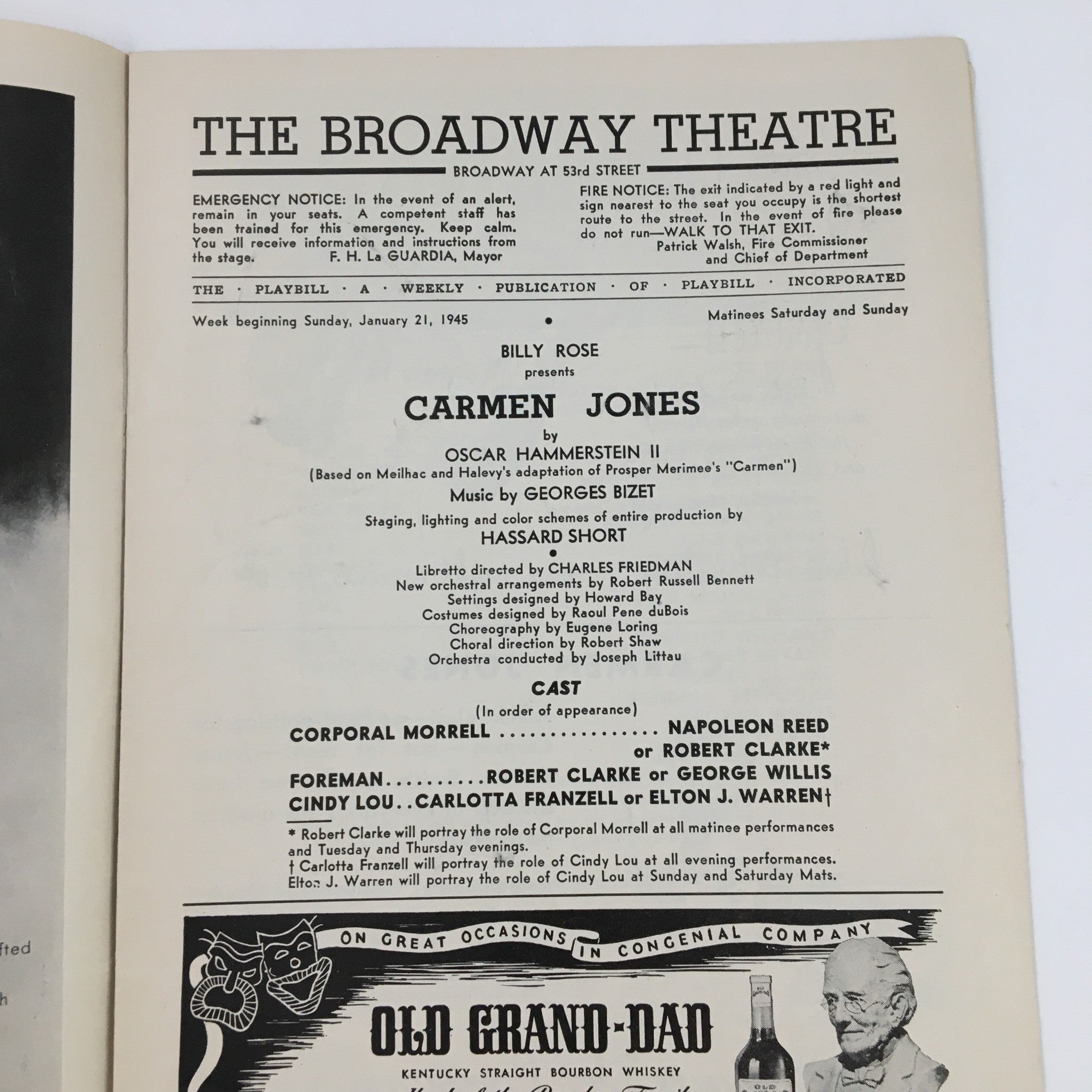 1945 Playbill The Broadway Theatre Presents Carmen Jones by Oscar Hammerstein II