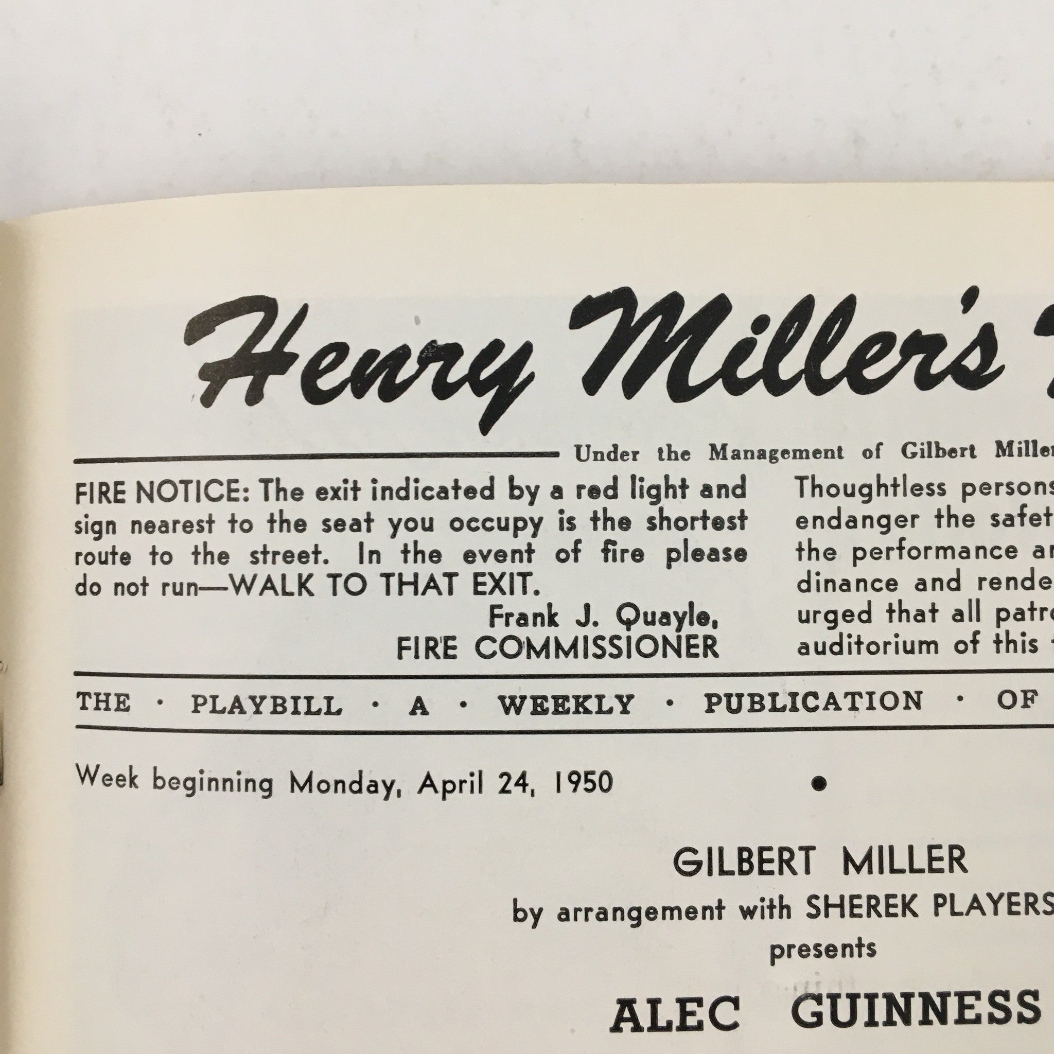 1950 Playbill Henry Miller's Theatre Present The Cocktail Party by T.S. Eliot