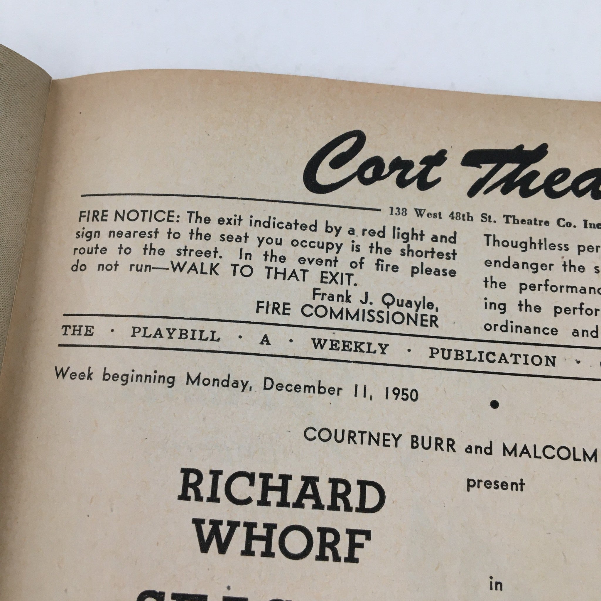 1950 Playbill Cort Theatre Present Richard Worf in Season In The Sun by W. Gibbs