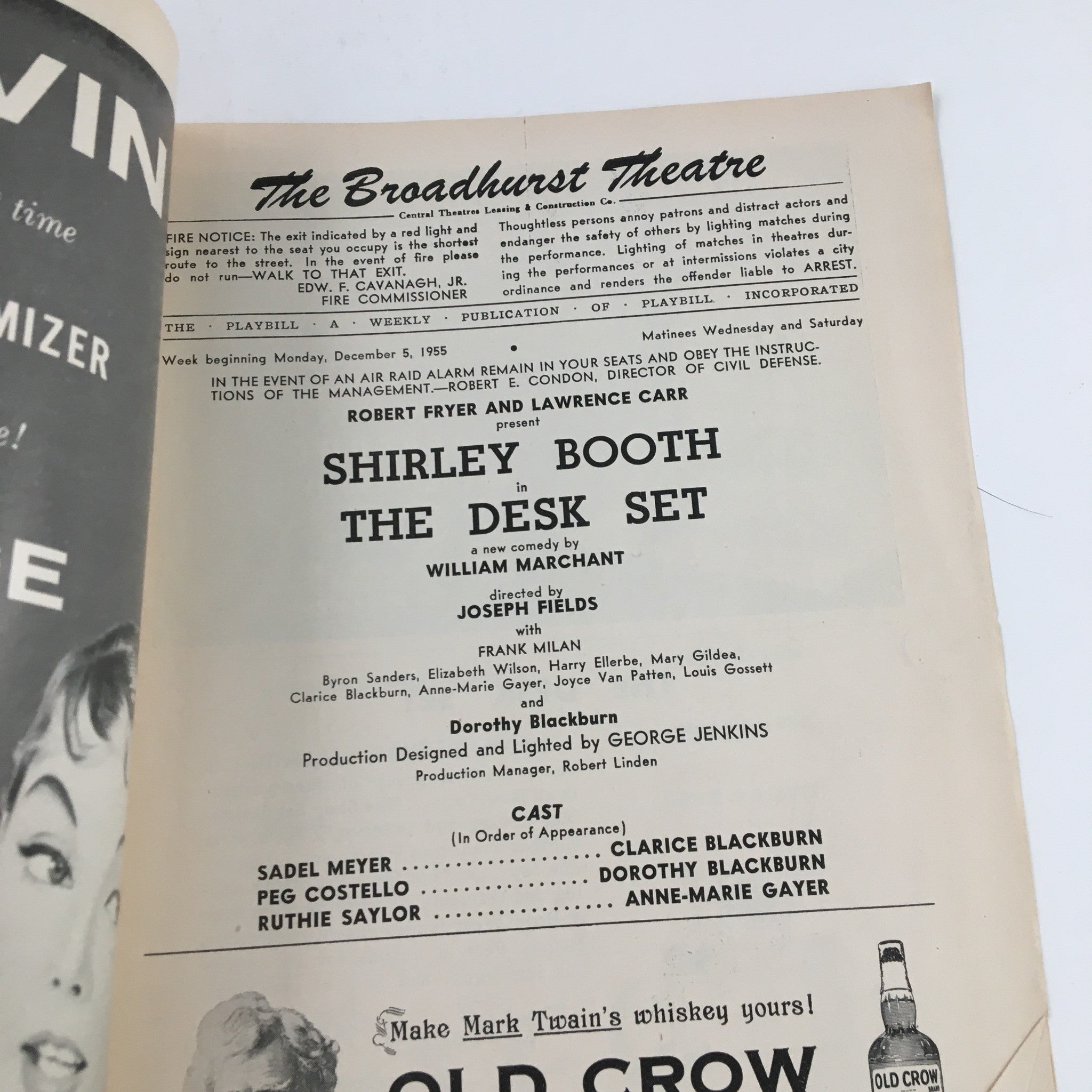 1955 Playbill The Broadhurst Theatre Present Shirley Booth in The Desk Set