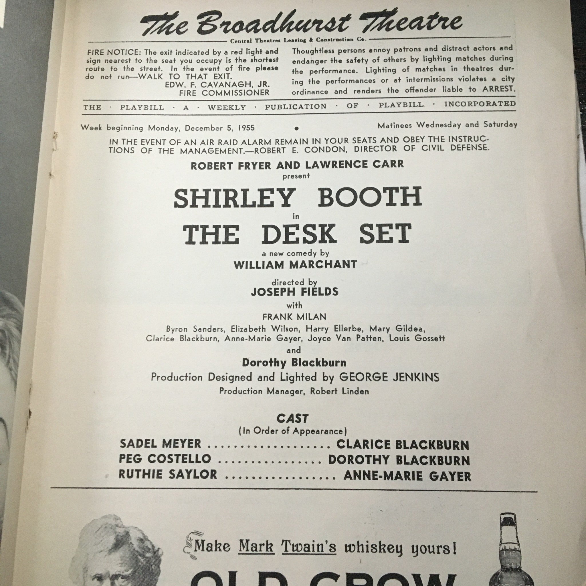 1955 Playbill The Broadhurst Theatre Present Shirley Booth in The Desk Set