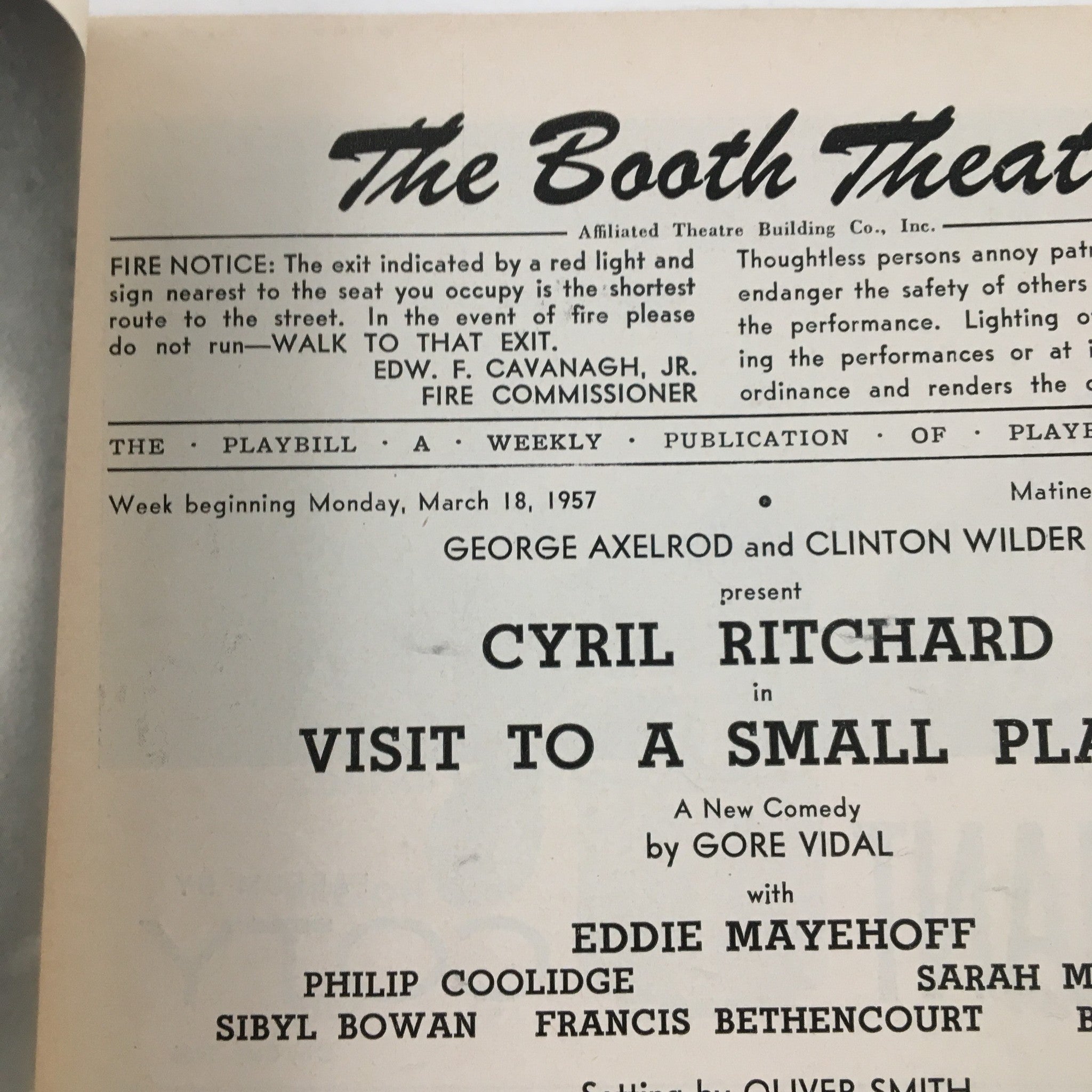 1957 Playbill The Booth Theatre Present Cyril Ritchard Visit To A Small Planet