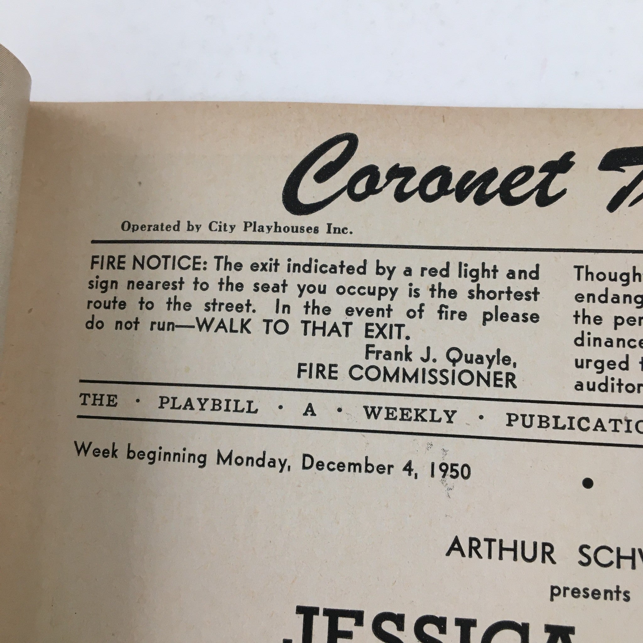 1950 Playbill Coronet Theater Presents Jessica Tandy in Hilda Crane by H. Cronyn