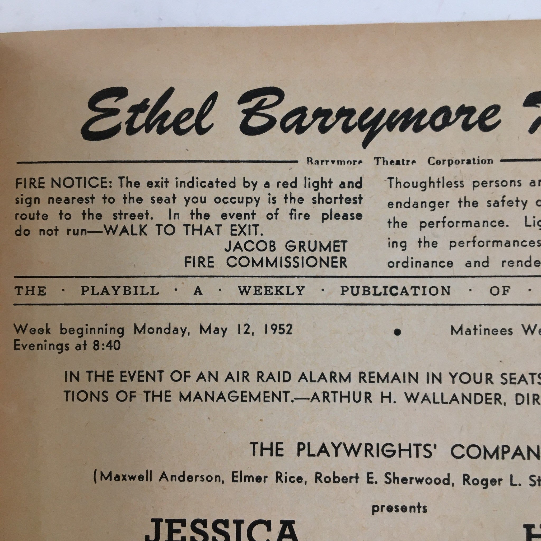 1952 Playbill Ethel Barrymore Theatre Present Jessica Tandy in The Fourposter