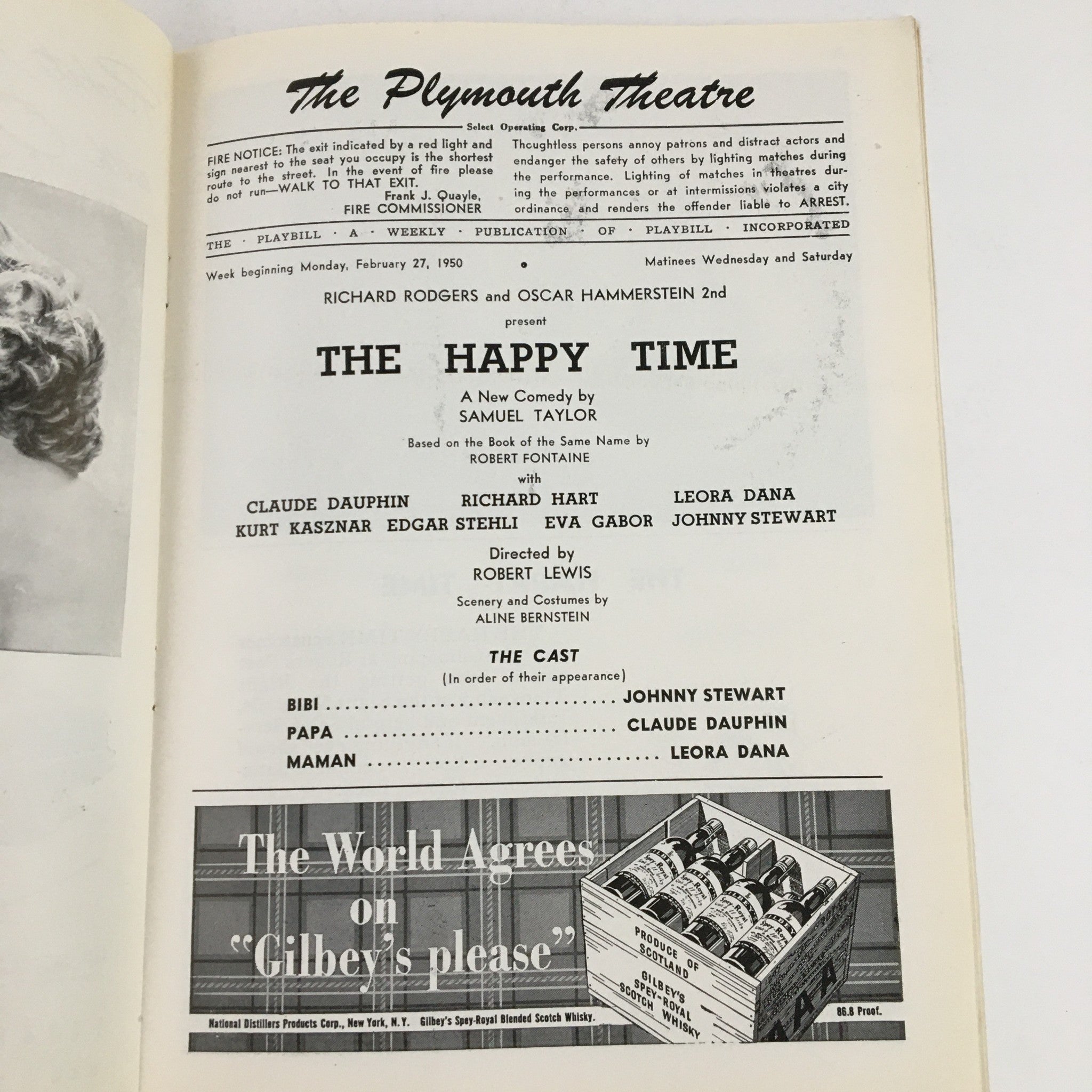 1950 Playbill The Plymouth Theatre Present The Happy Time by Robert Lewis