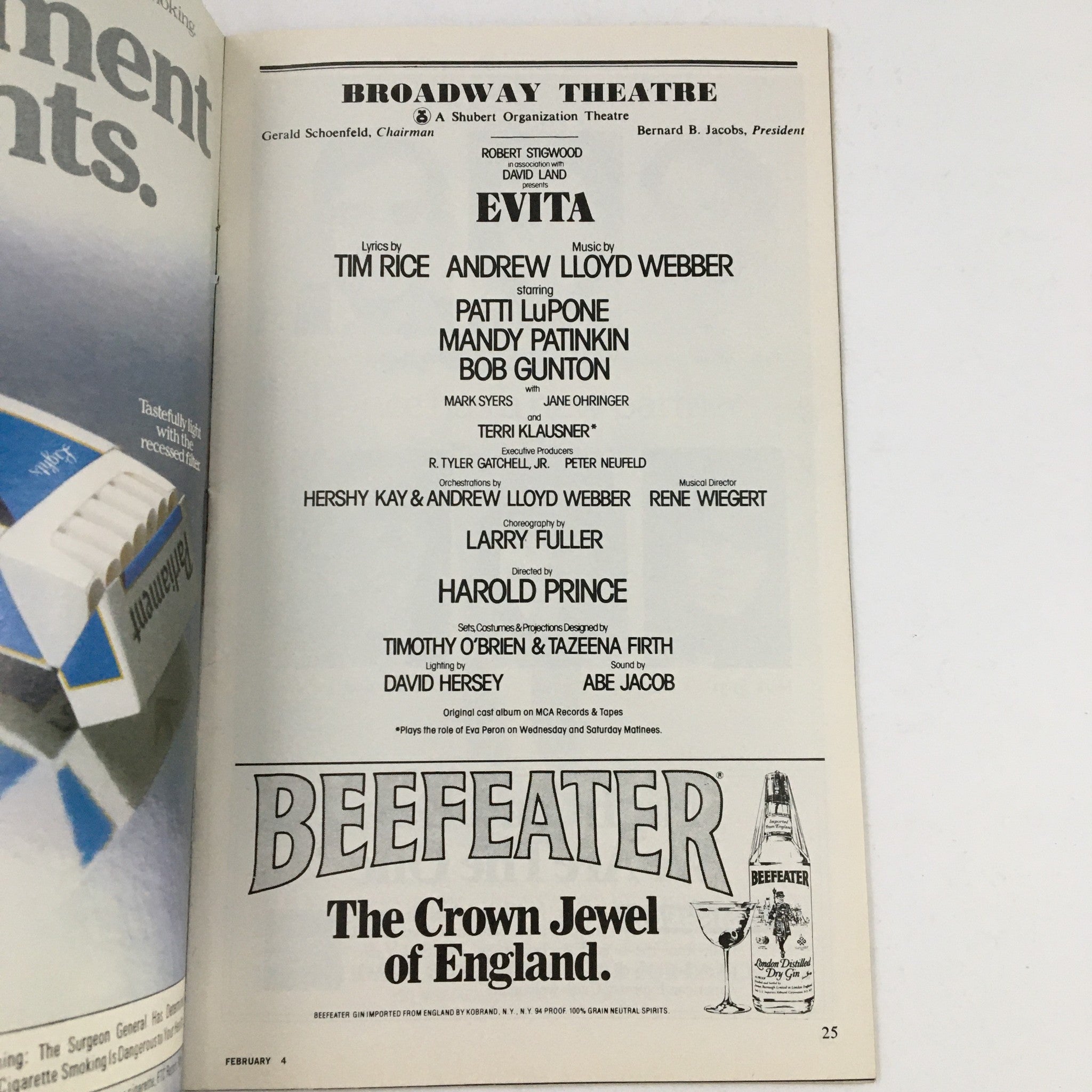 1979 Playbill Broadway Theatre Robert Stigwood Present Evita by Harold Prince