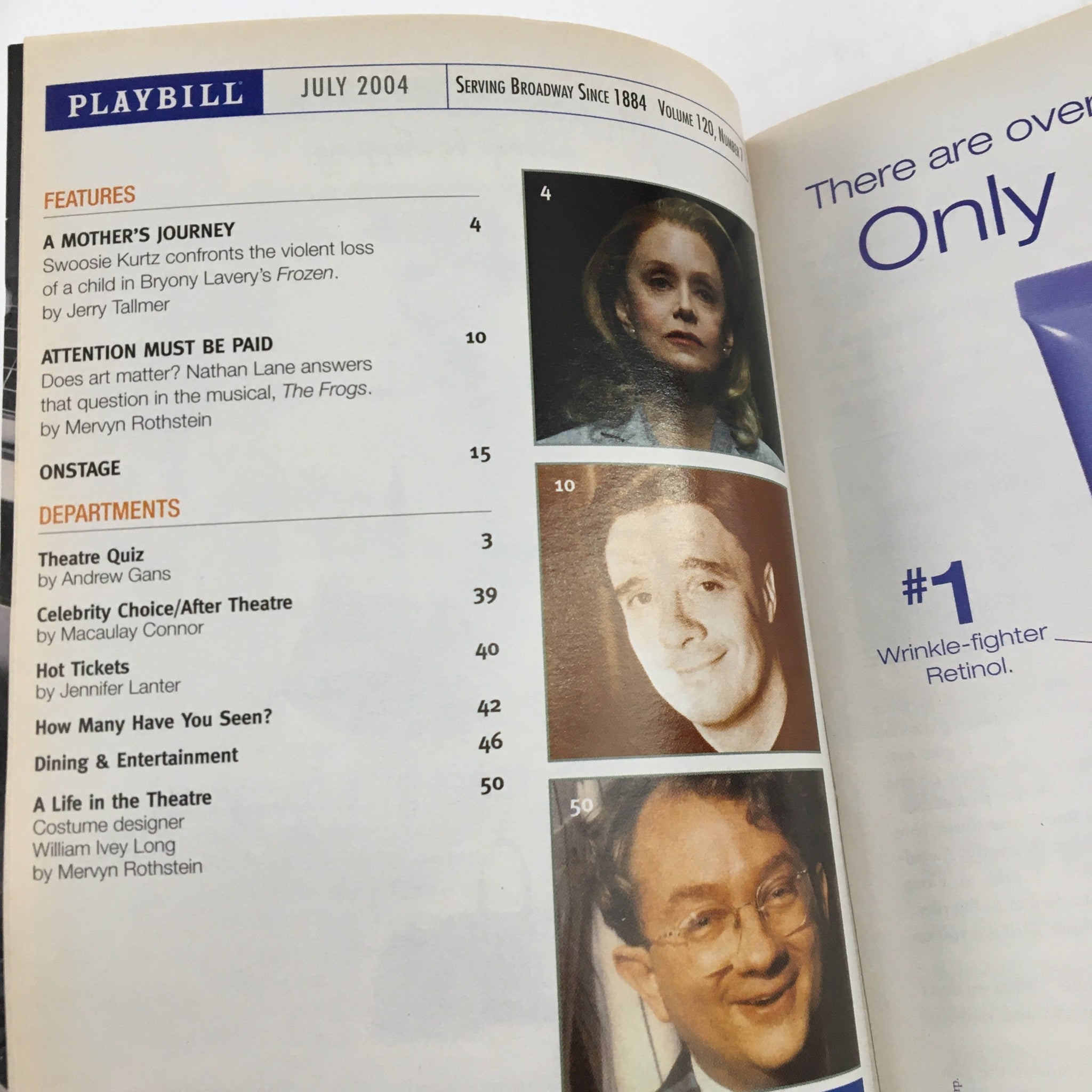 2004 Playbill showcasing contents page including articles and features related to The Frogs Musical.