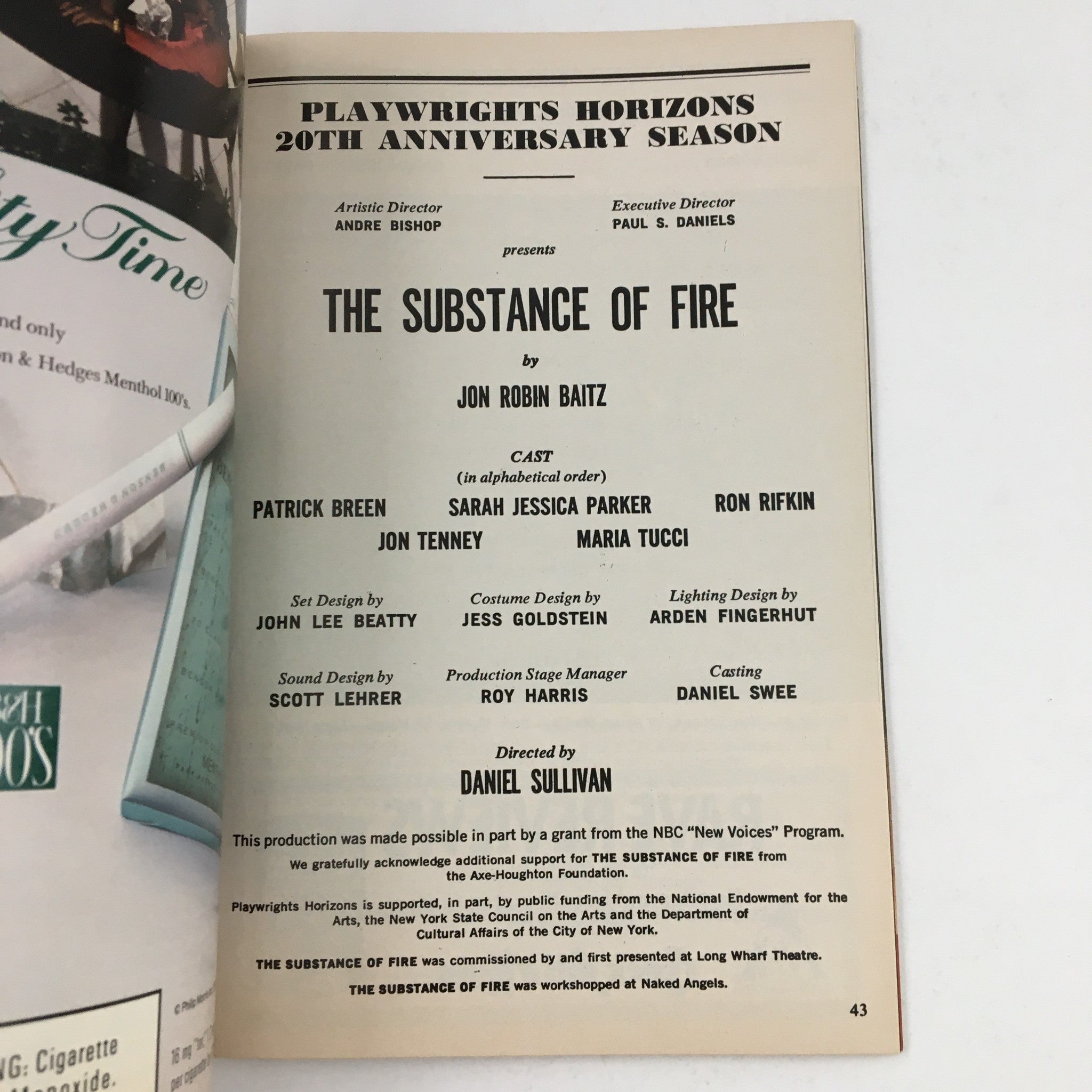 1991 Playbill Playwrights Horizons Presents The Substance of Fire by Jon R Baitz