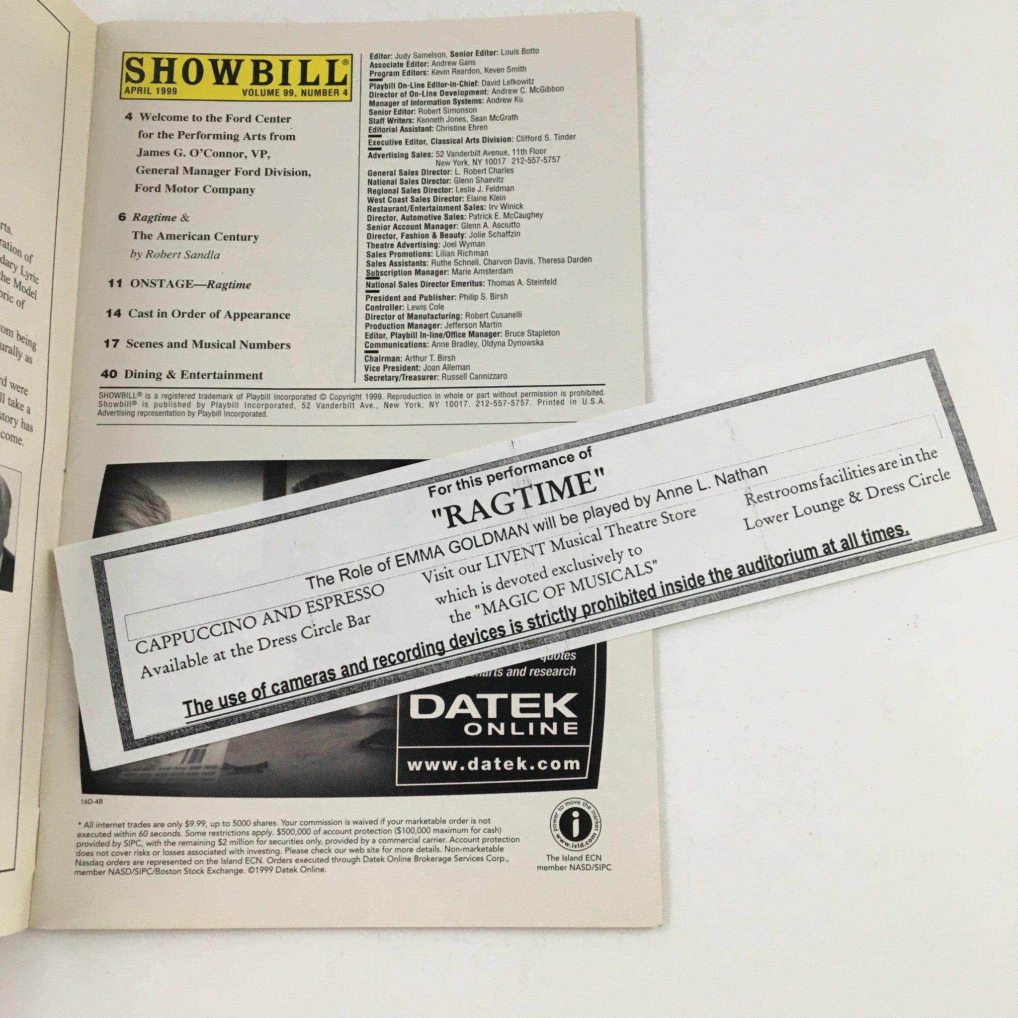 1999 Showbill Ford Center for the Performing Arts Present Ragtime The Musical