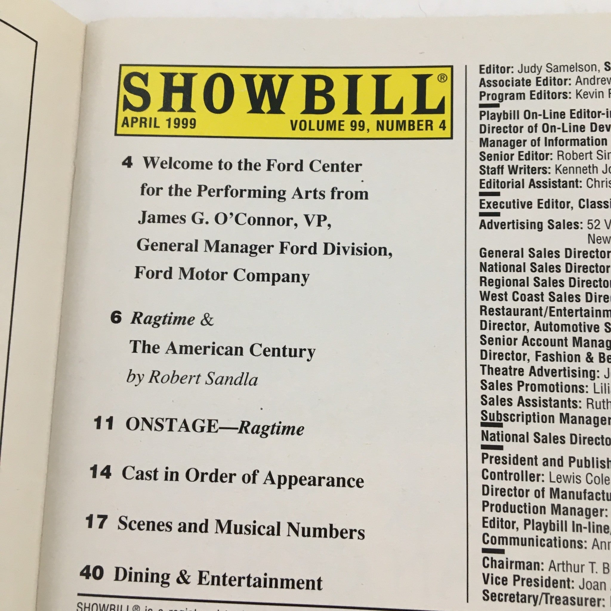 1999 Showbill Ford Center for the Performing Arts Present Ragtime The Musical