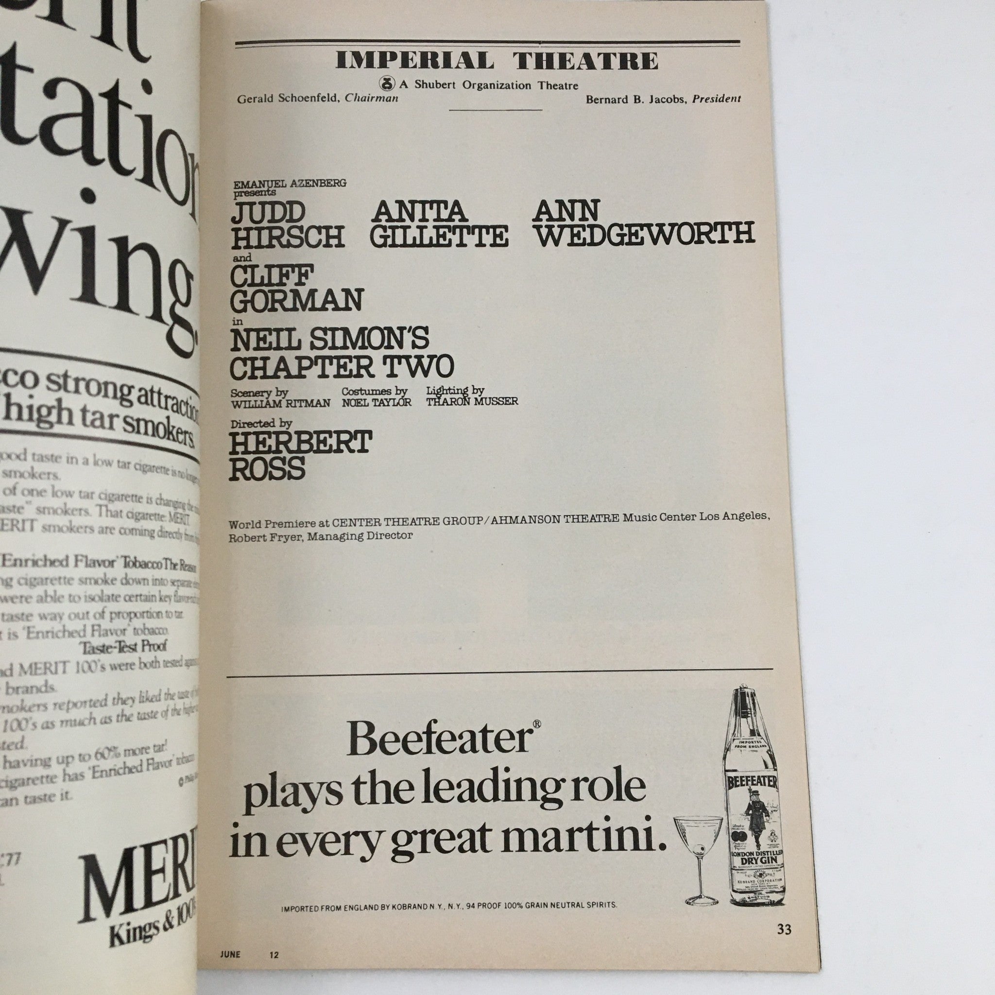 1978 Playbill Imperial Theatre Presents Judd Hirsch in Neil Simon's Chapter Two