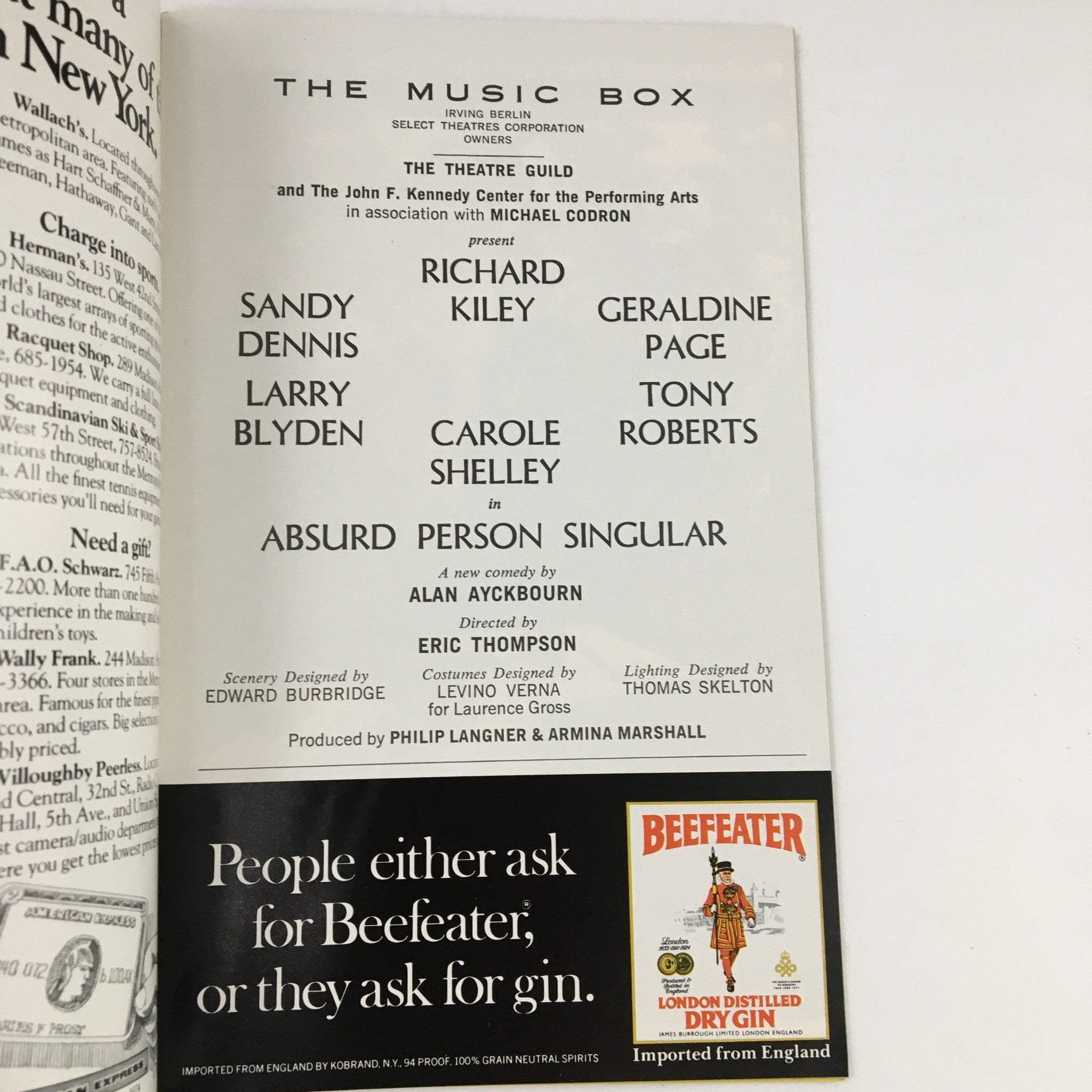 1974 Playbill The Music Box Present Richard Kiley in Absurd Person Singular VG