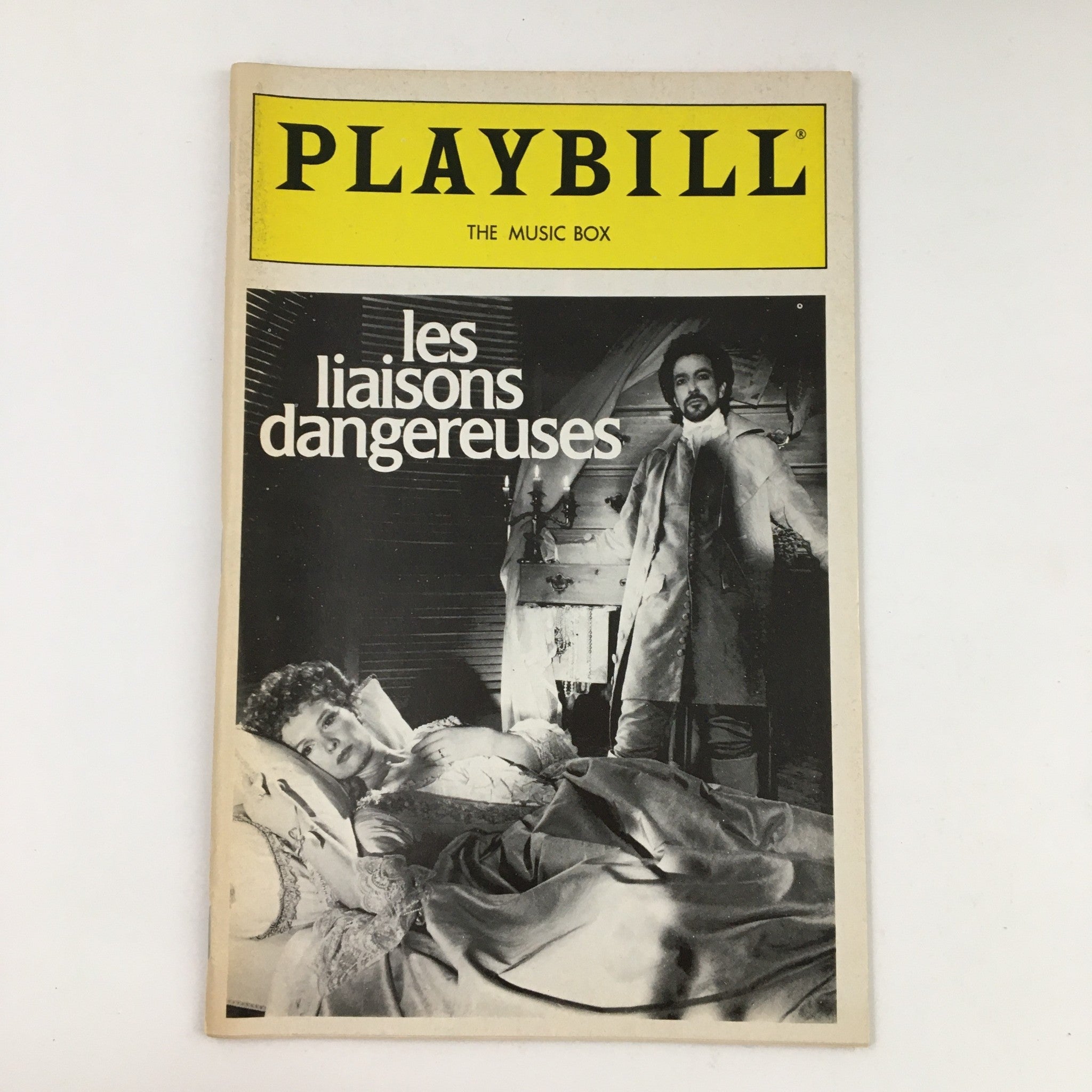 1987 Playbill Les Liaisons Dangereuses featuring a striking black and white cover showcasing the central characters of the production.