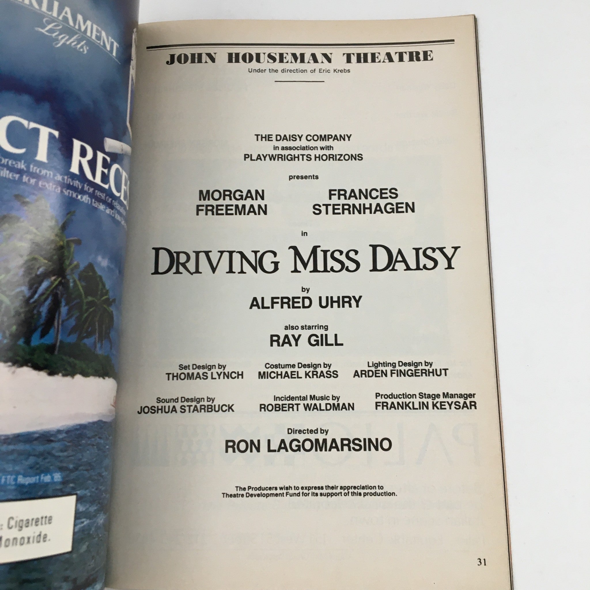 1988 Playbill John Houseman Theatre Present Morgan Freeman in Driving Miss Daisy