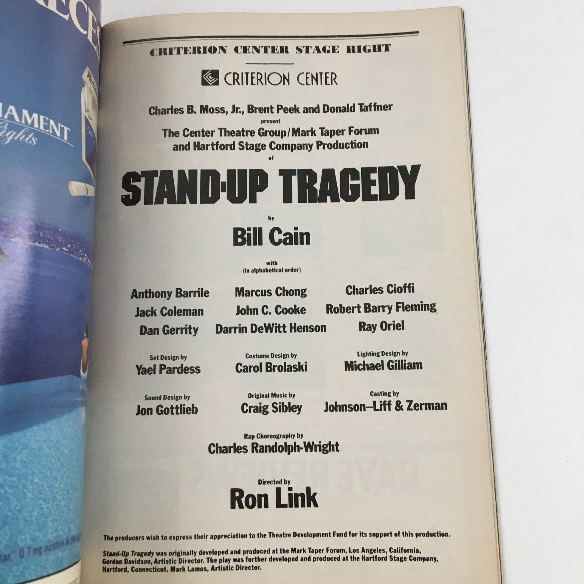 1990 Playbill Criterion Center Stage Right Present Stand-Up Tragedy by Bill Cain