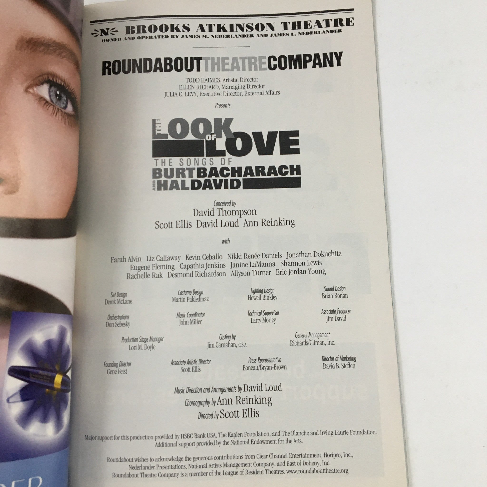 2003 Playbill Brooks Atkinson Theatre The Look of Love The Songs of Hal David VG