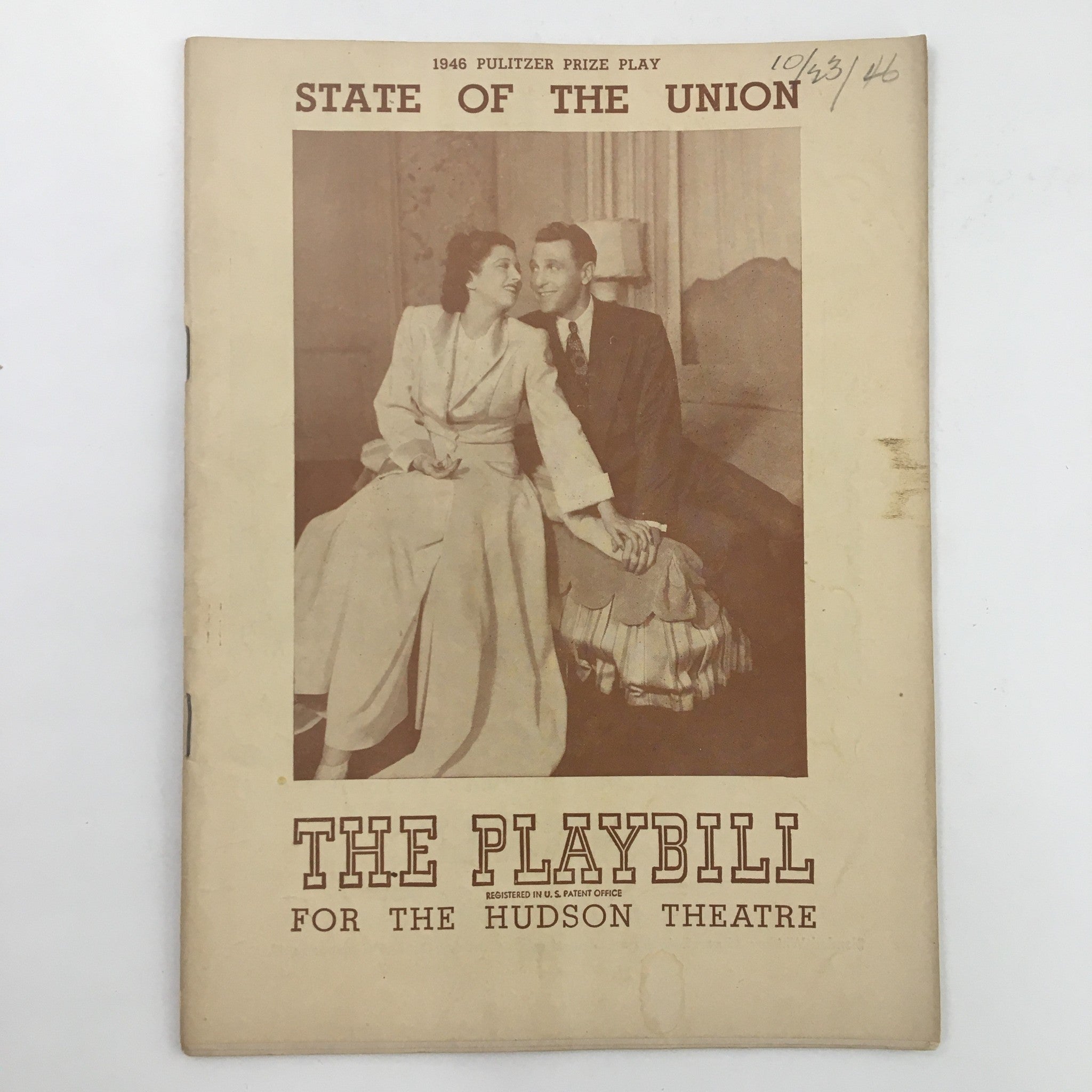 1946 Playbill Hudson Theatre Present Ralph Bellamy in State of the Union