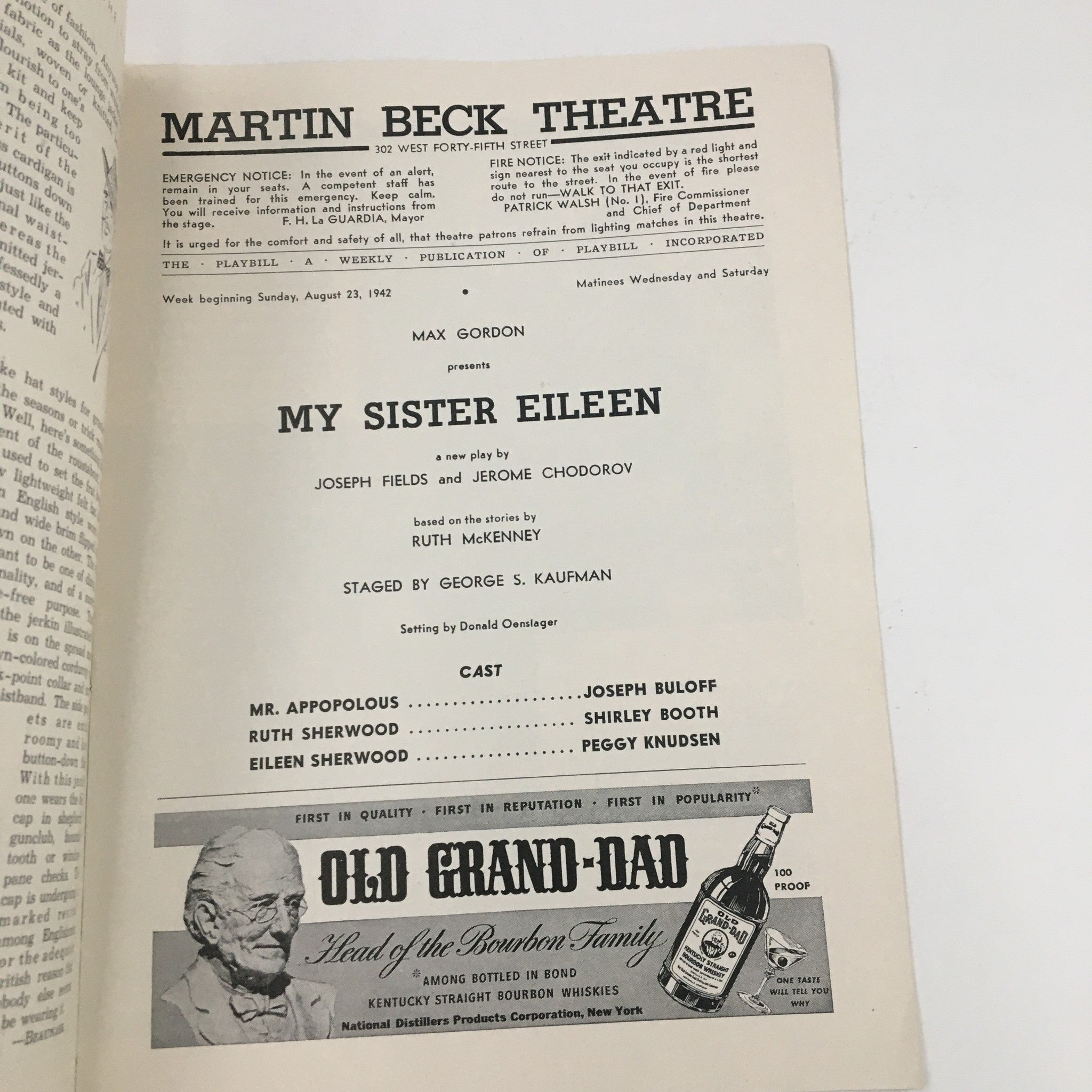 1942 Playbill Martin Beck Theatre Max Gordon Present My Sister Eileen by Ruth M.