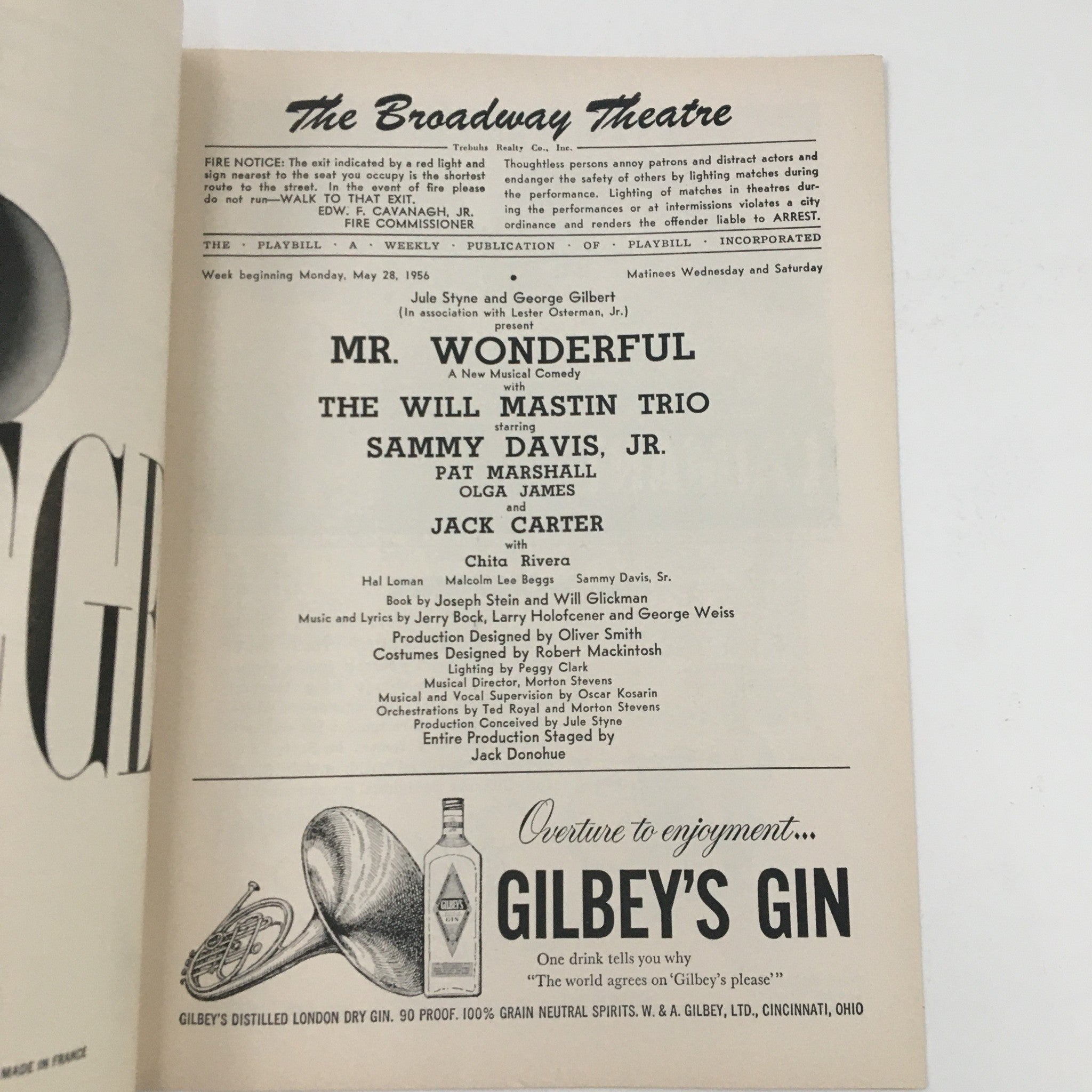 1956 Playbill The Broadway Theatre Present Mr. Wonderful A New Musical Comedy