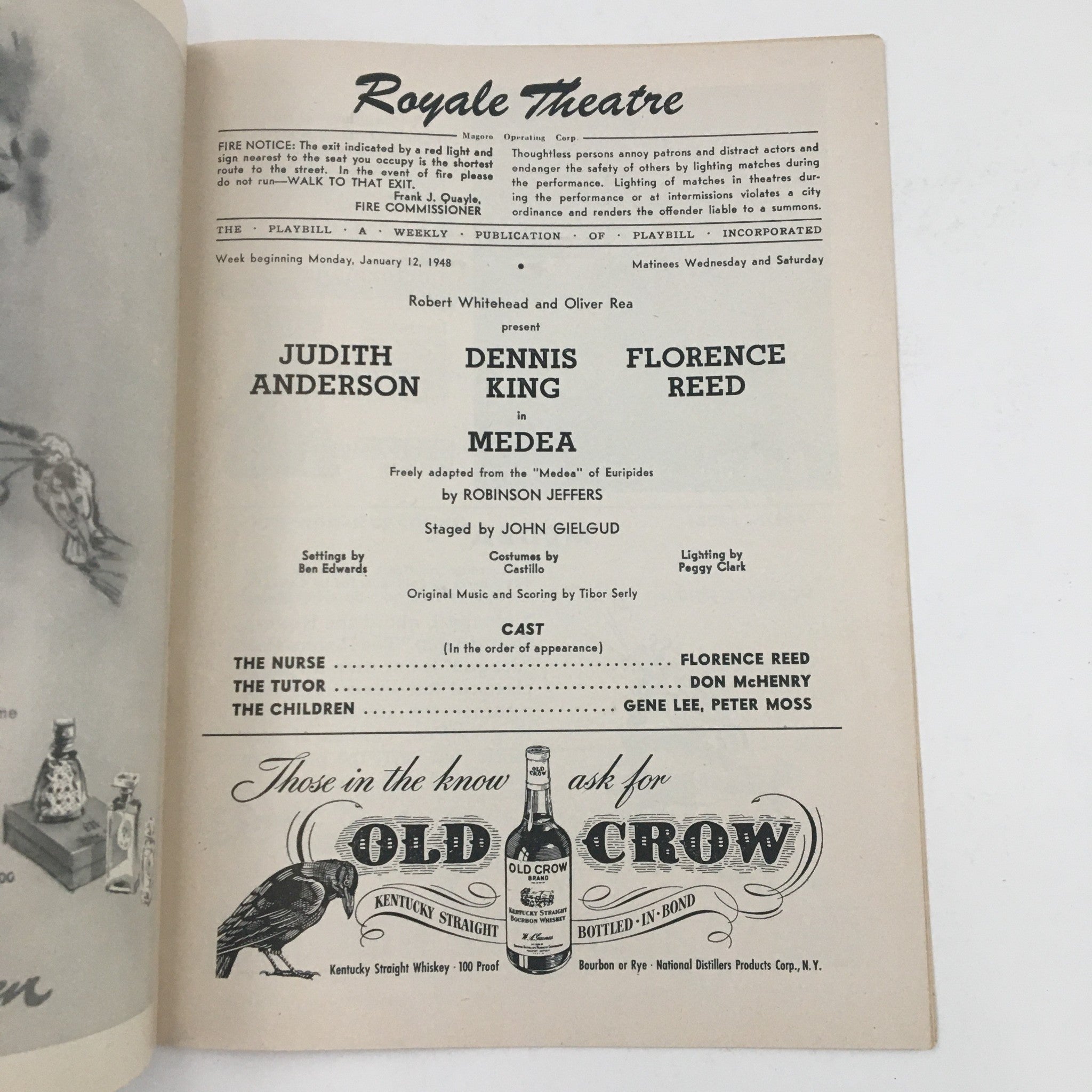 1948 Playbill Royale Theater Robert Whitehead Present Judith Anderson in Medea