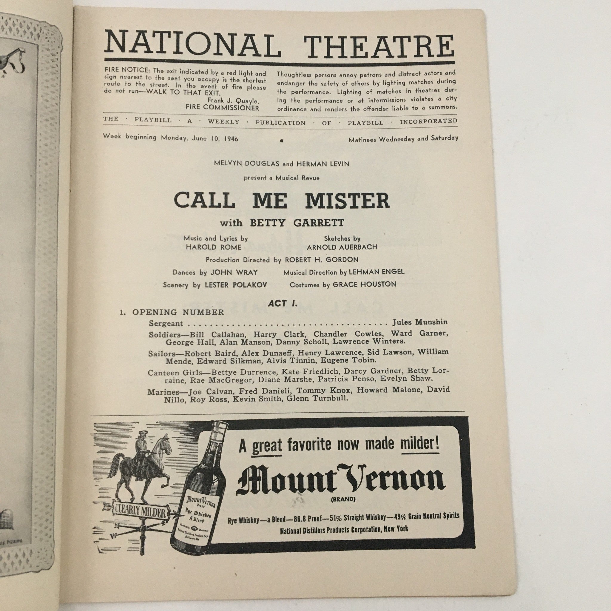 1946 Playbill National Theatre Present Call Me Mister with Betty Garrett