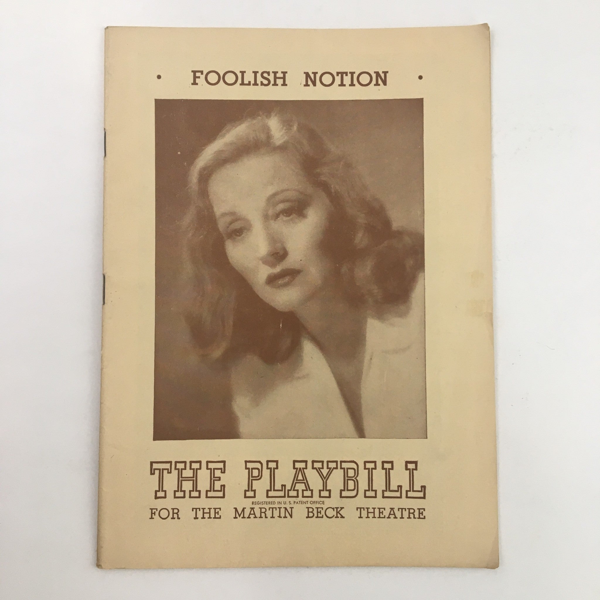 1945 Playbill Martin Beck Theatre Present Tallulah Bankhead in Foolish Notion