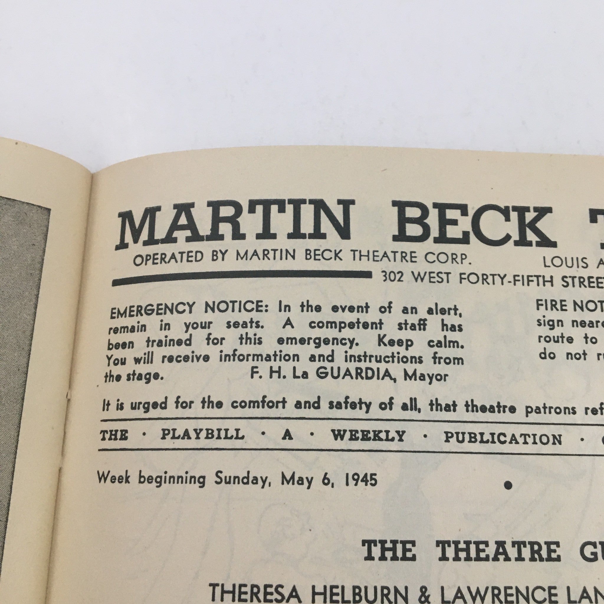 1945 Playbill Martin Beck Theatre Present Tallulah Bankhead in Foolish Notion