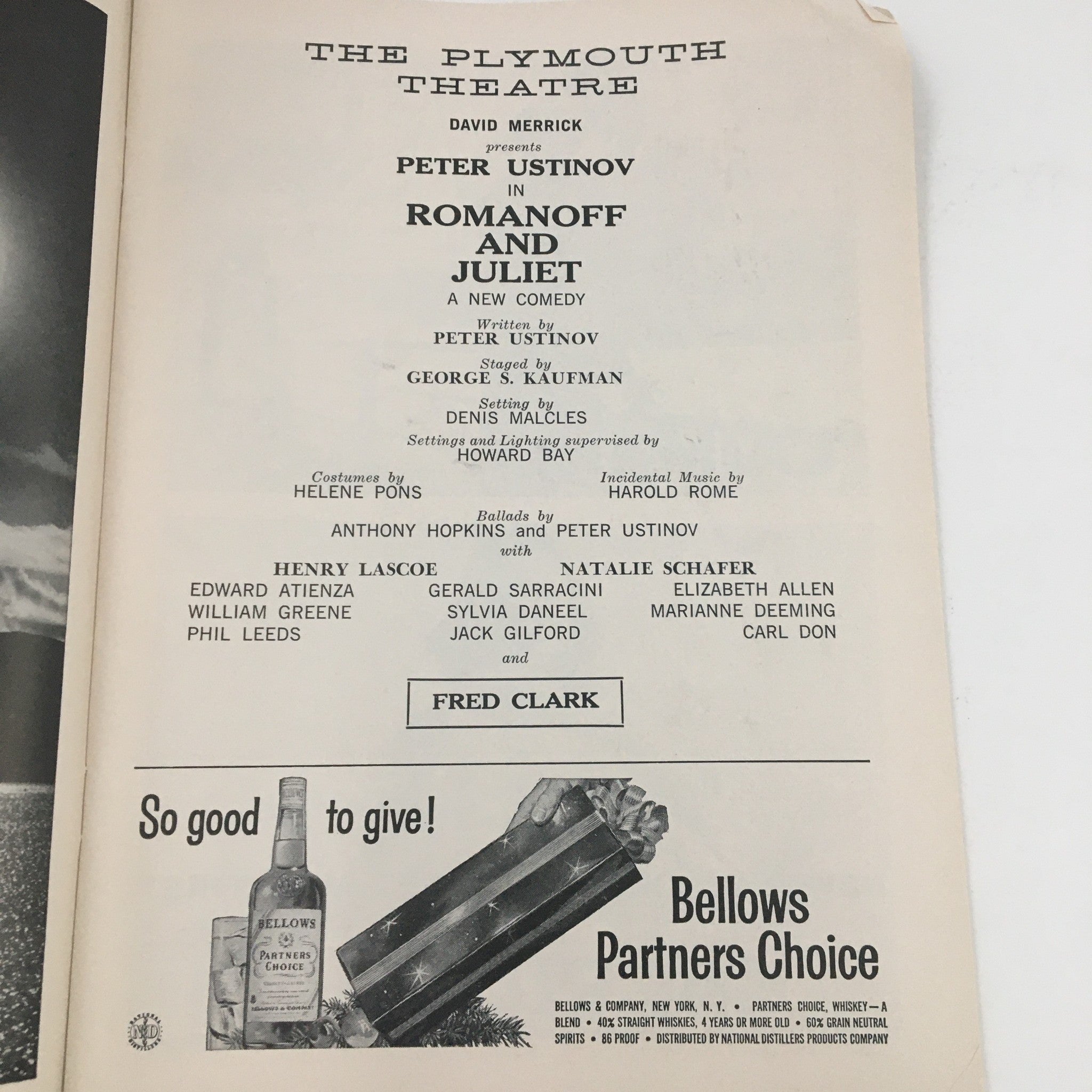 1957 Playbill The Plymouth Theatre Presents Peter Utinov in Romanoff and Juliet