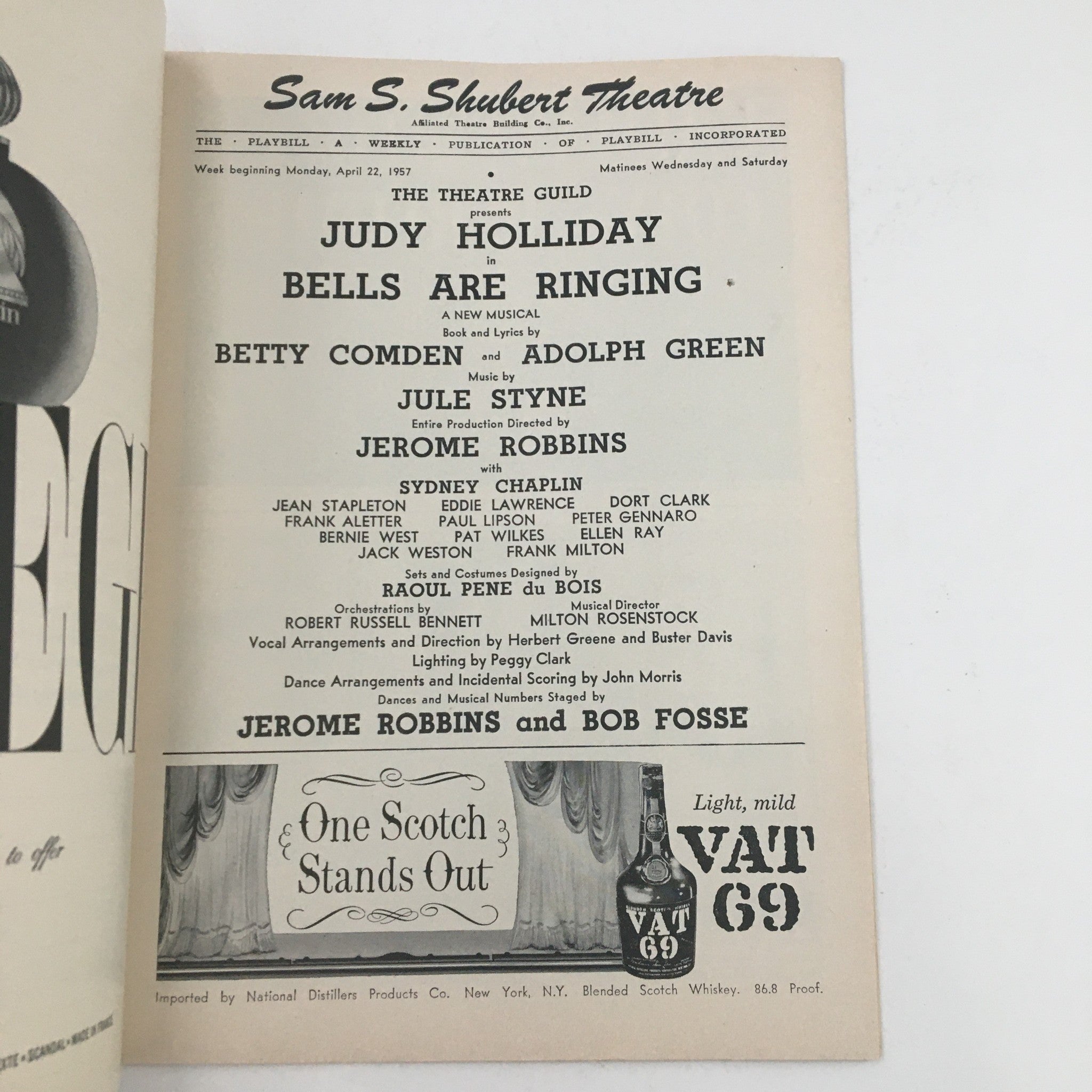 1957 Playbill Sam S. Shubert Theatre Present Judy Holliday in Bells Are Ringing