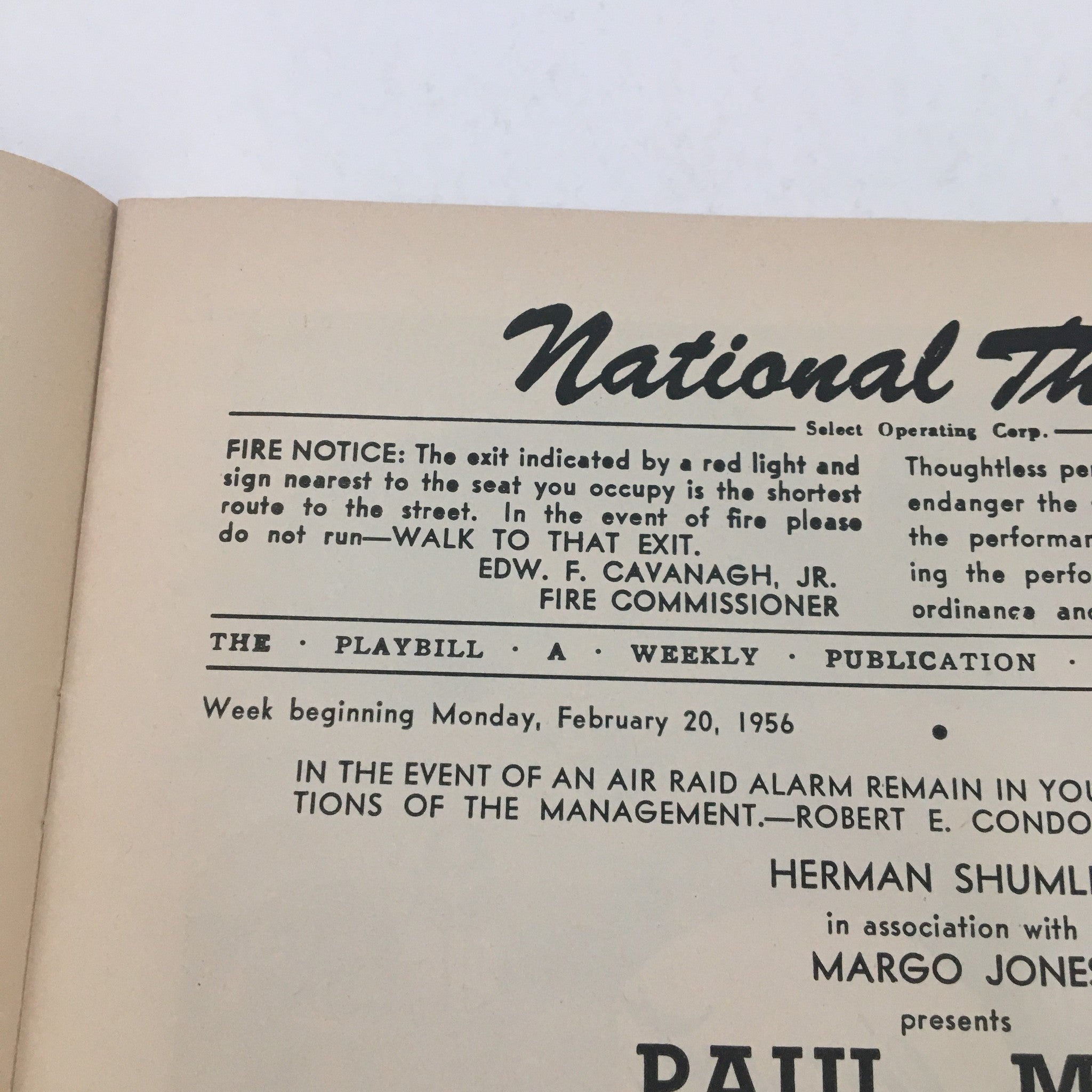 1956 Playbill National Theatre Presents Paul Muni in Inherit The Wind