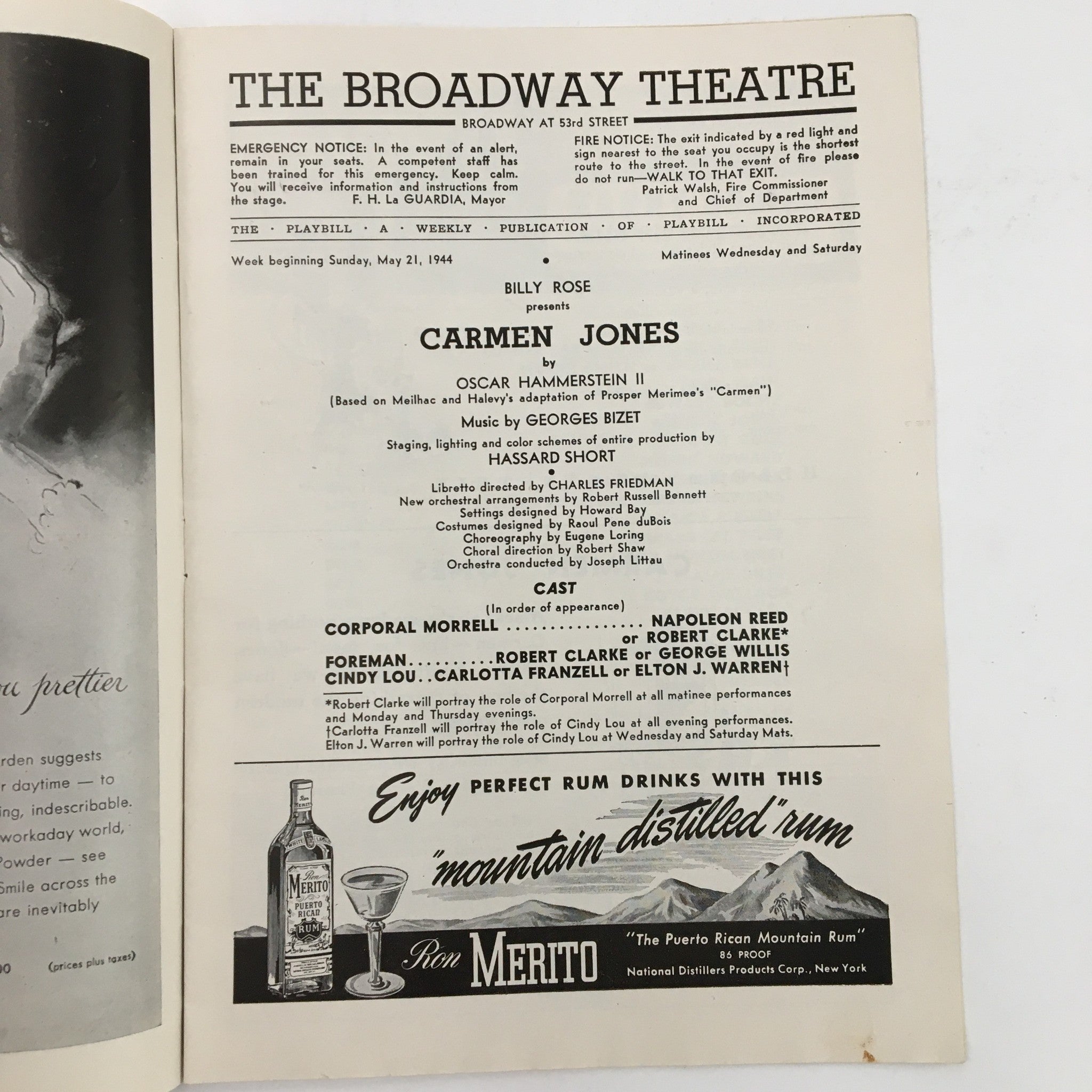 1944 Playbill The Broadway Theatre Present Carmen Jones by Oscar Hammerstein II