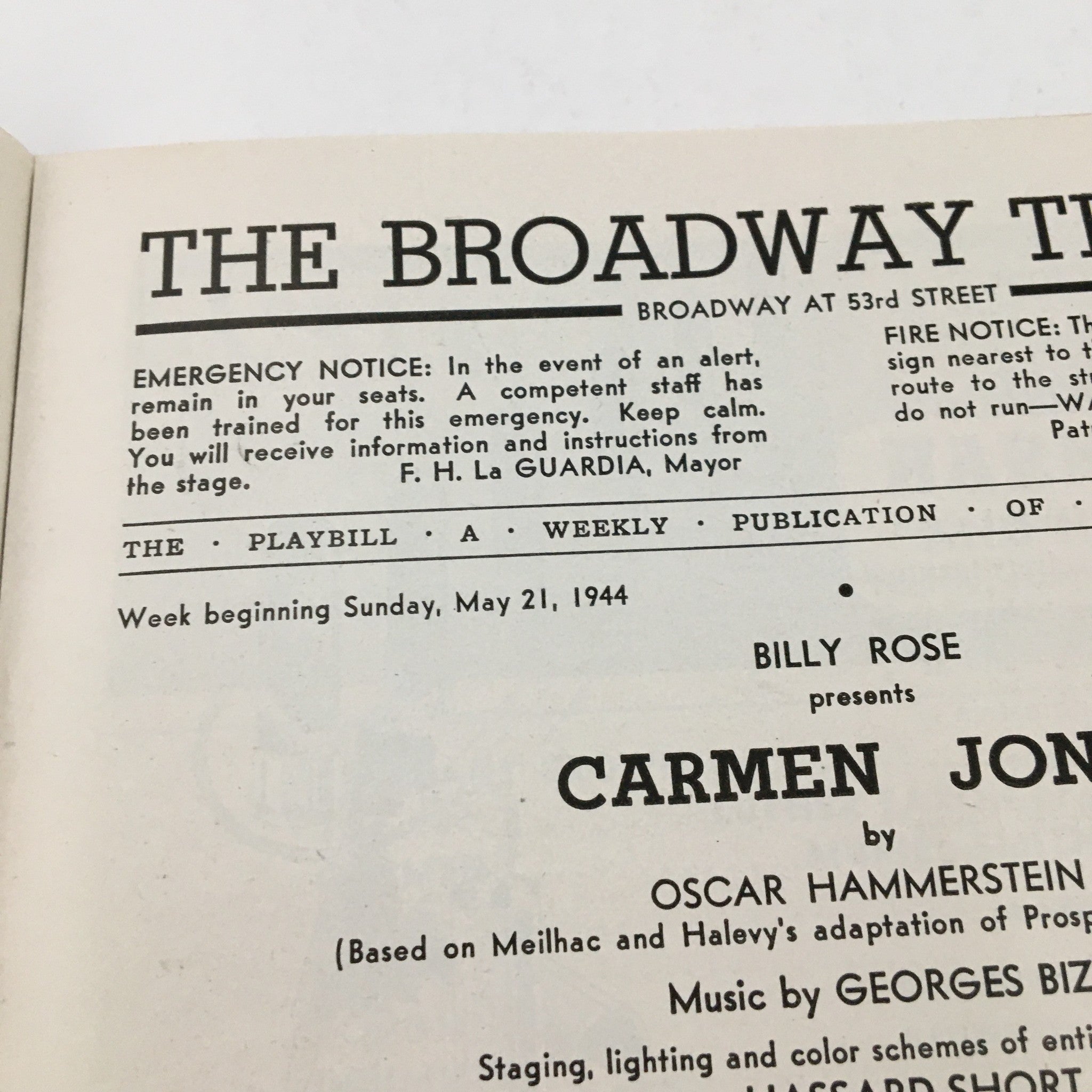 1944 Playbill The Broadway Theatre Present Carmen Jones by Oscar Hammerstein II