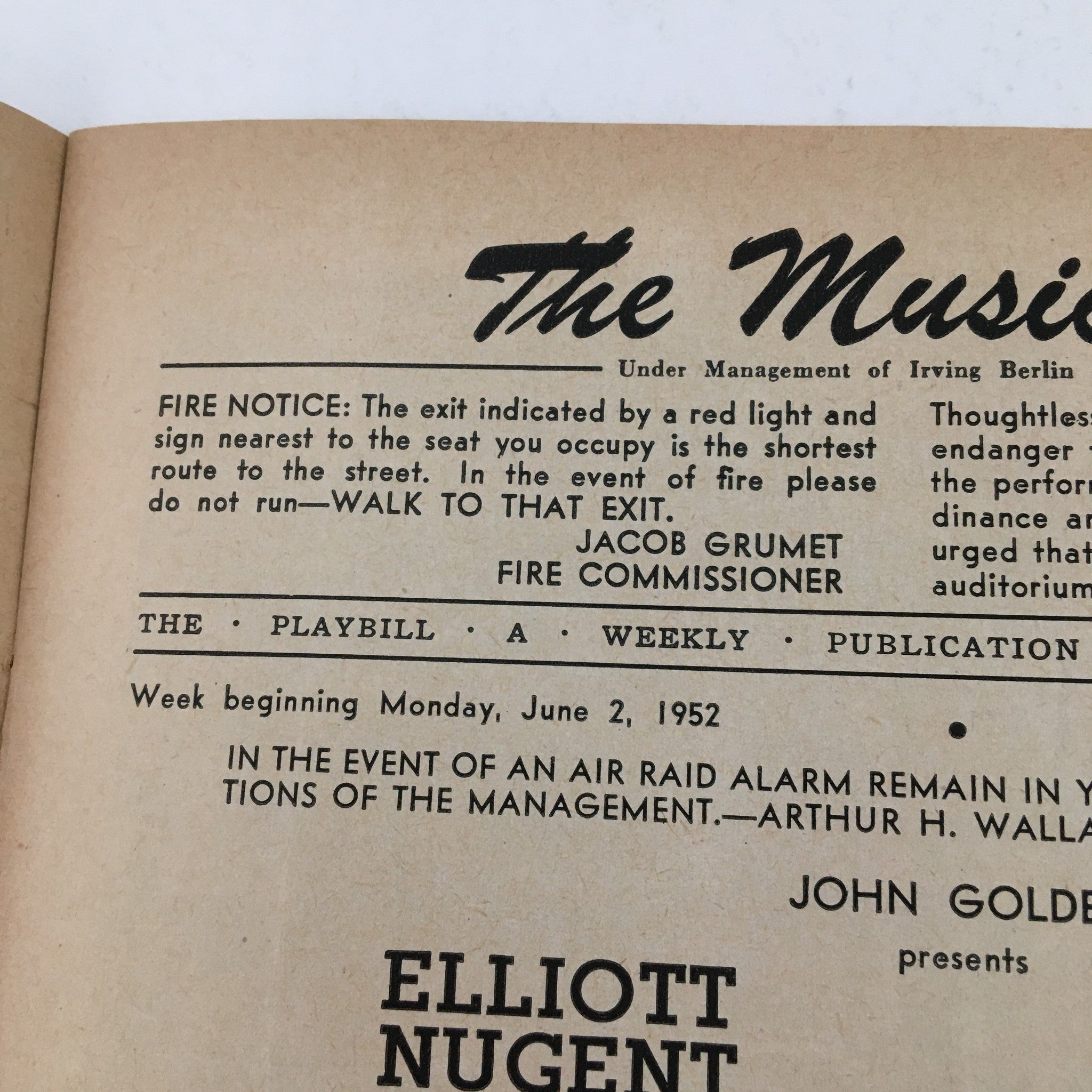 1952 Playbill The Music Box John Golden Present The Male Animal by James Thurber