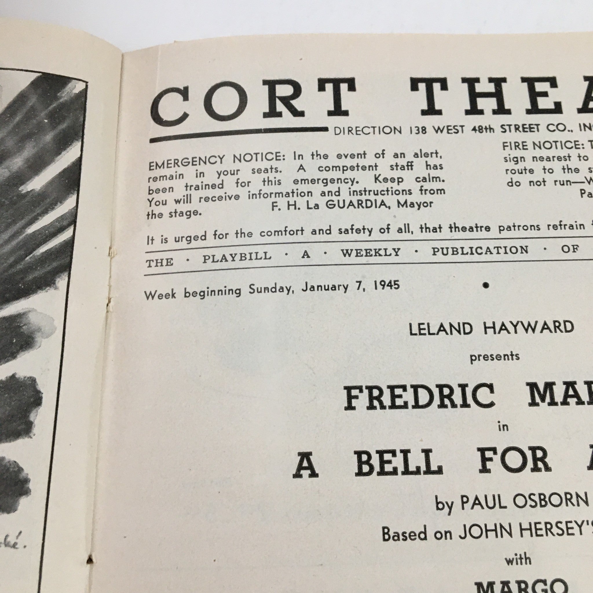 1945 Playbill Cort Theatre Leland Hayward Present A Bell For Adano by P. Osborn