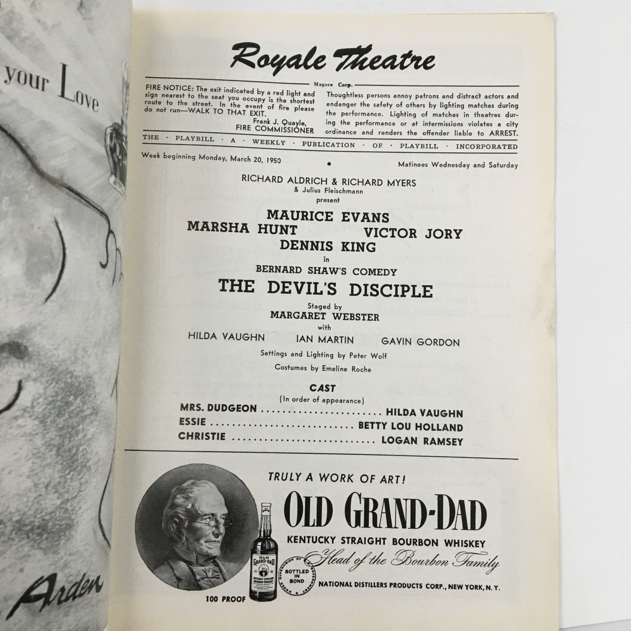 1950 Playbill Royale Theatre Present Maurice Evans in The Devil's Disciple