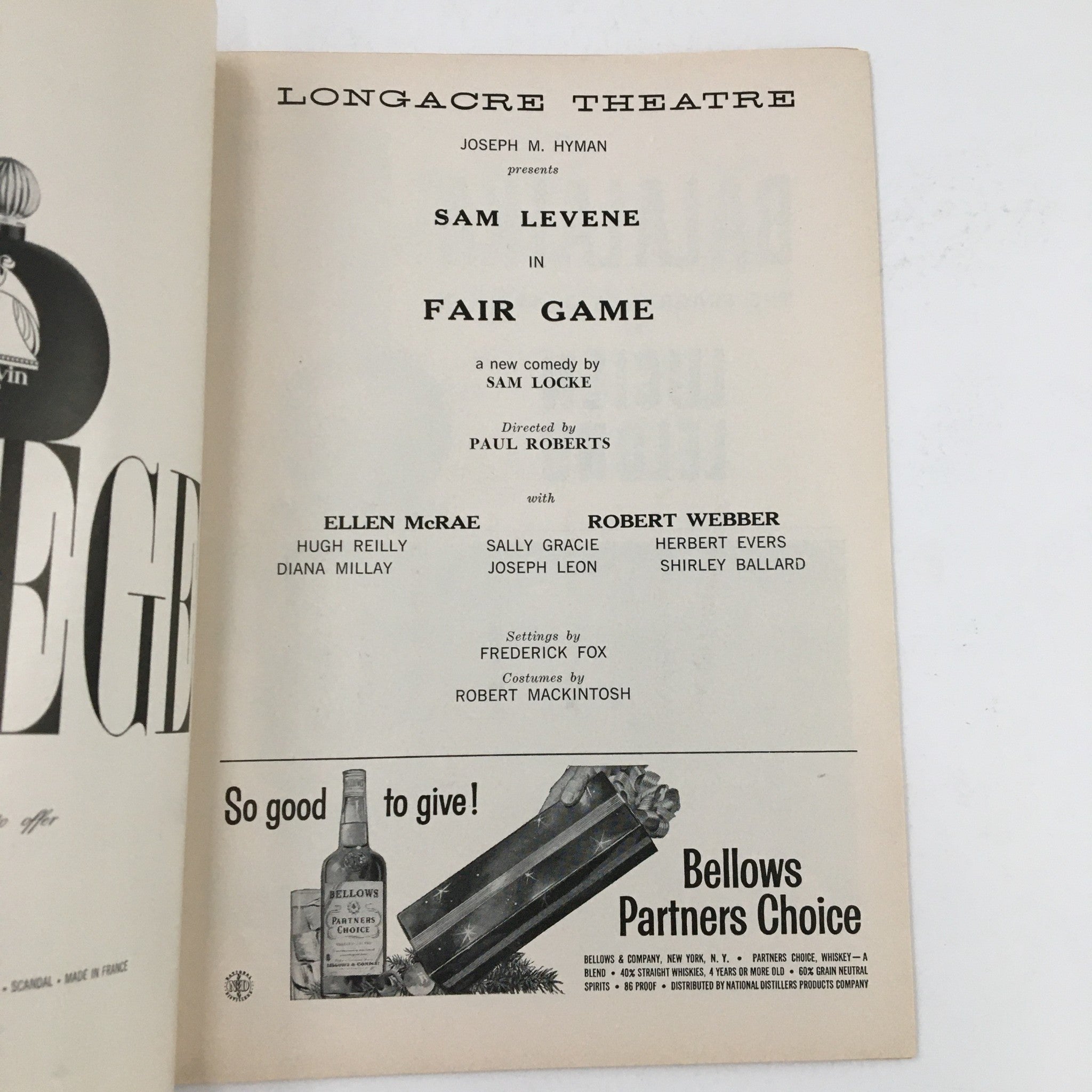 1957 Playbill Longacre Theatre Joseph M. Hyman Present Sam Levene in Fair Game