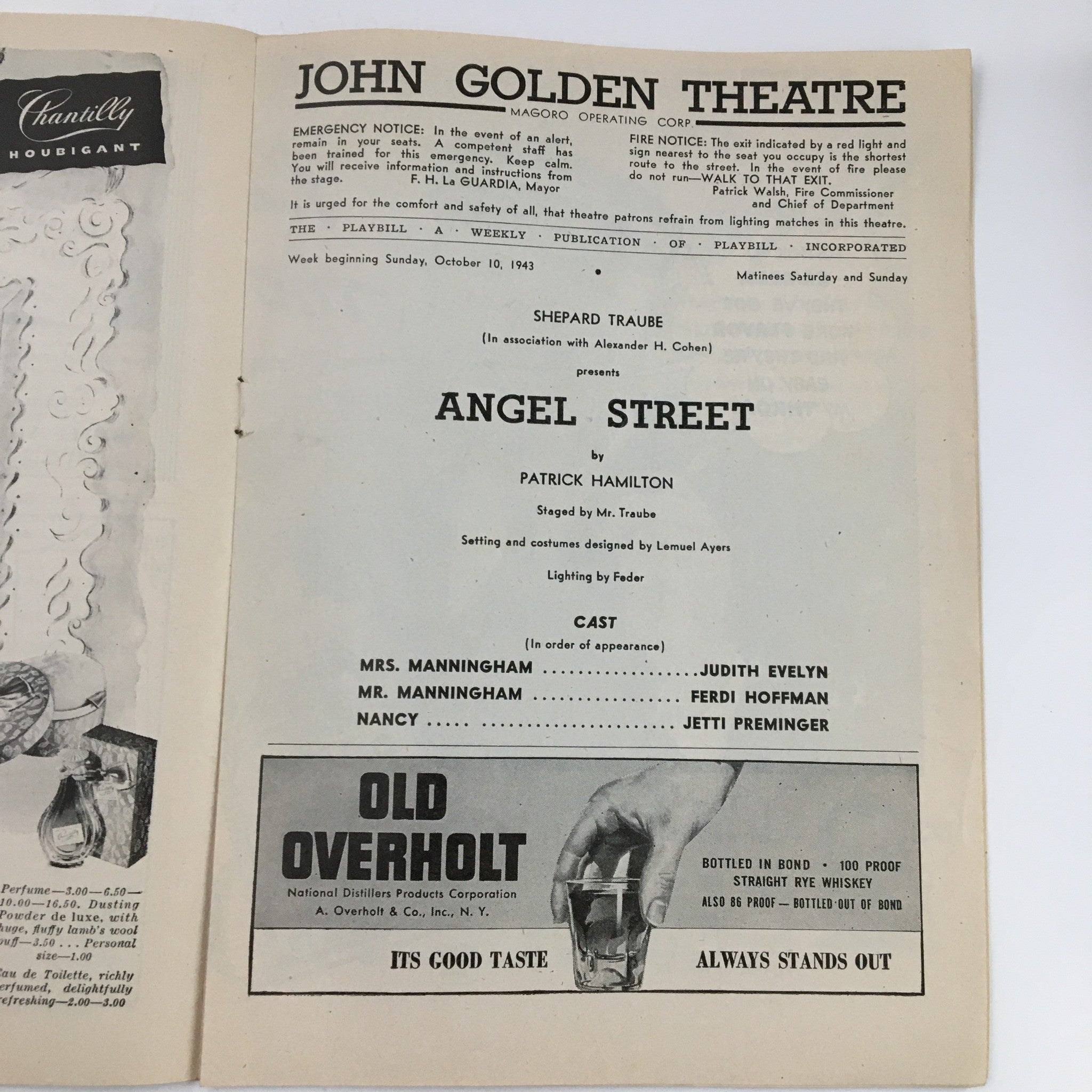 1943 Playbill John Golden Theatre Shepard Traube Present Angel Street